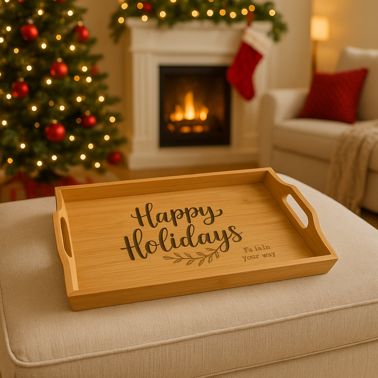 Engraved Bamboo Serving Tray - Happy Holidays Decor product thumbnail image Engraved Bamboo Serving Tray - Happy Holidays Decor product thumbnail image