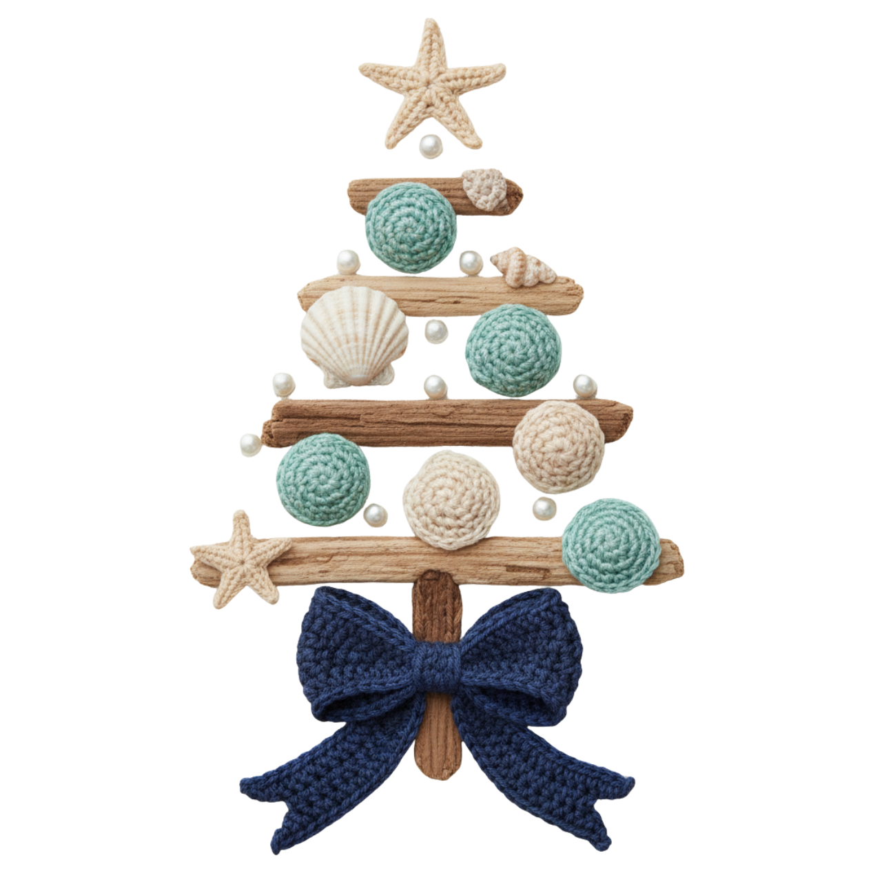 Coastal Christmas Seashell Tree Sweatshirt – Faux Crochet Beach Holiday Crewneck product thumbnail image