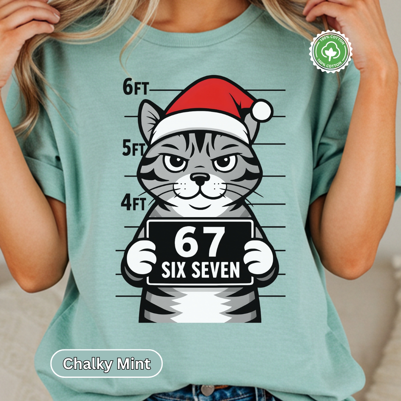 6 7 shirt Festive Cat Mugshot T-shirt for Cat Lovers product thumbnail image 6 7 shirt Festive Cat Mugshot T-shirt for Cat Lovers product thumbnail image