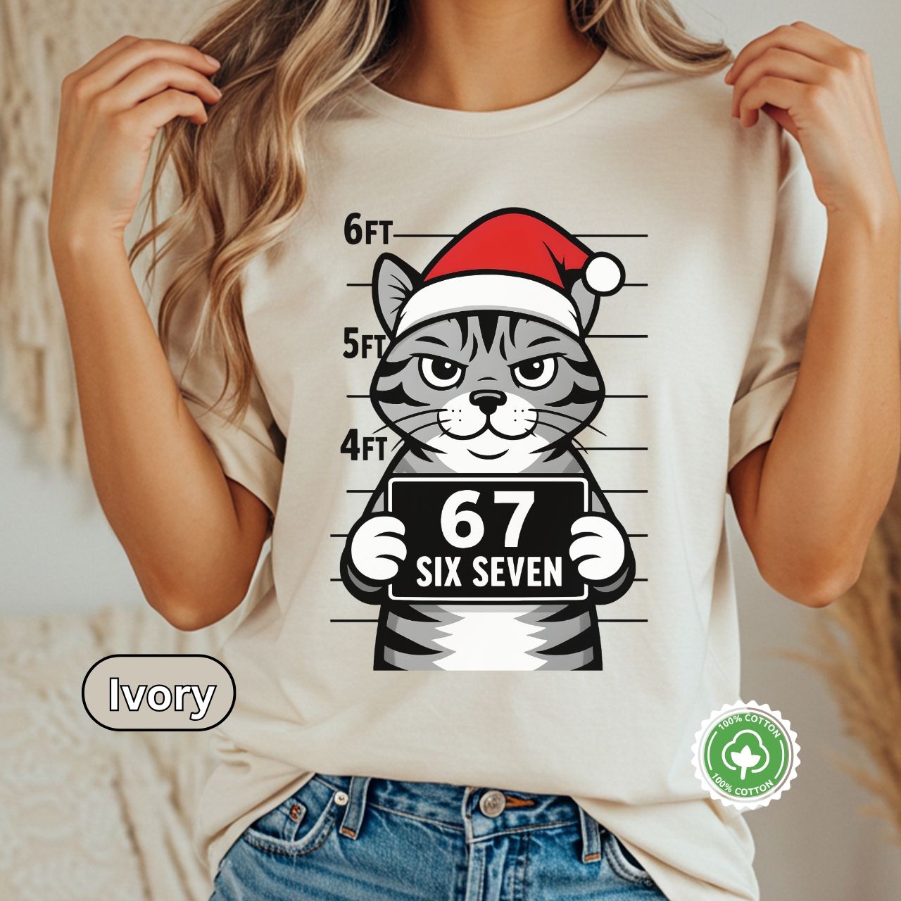 6 7 shirt Festive Cat Mugshot T-shirt for Cat Lovers product thumbnail image 6 7 shirt Festive Cat Mugshot T-shirt for Cat Lovers product thumbnail image