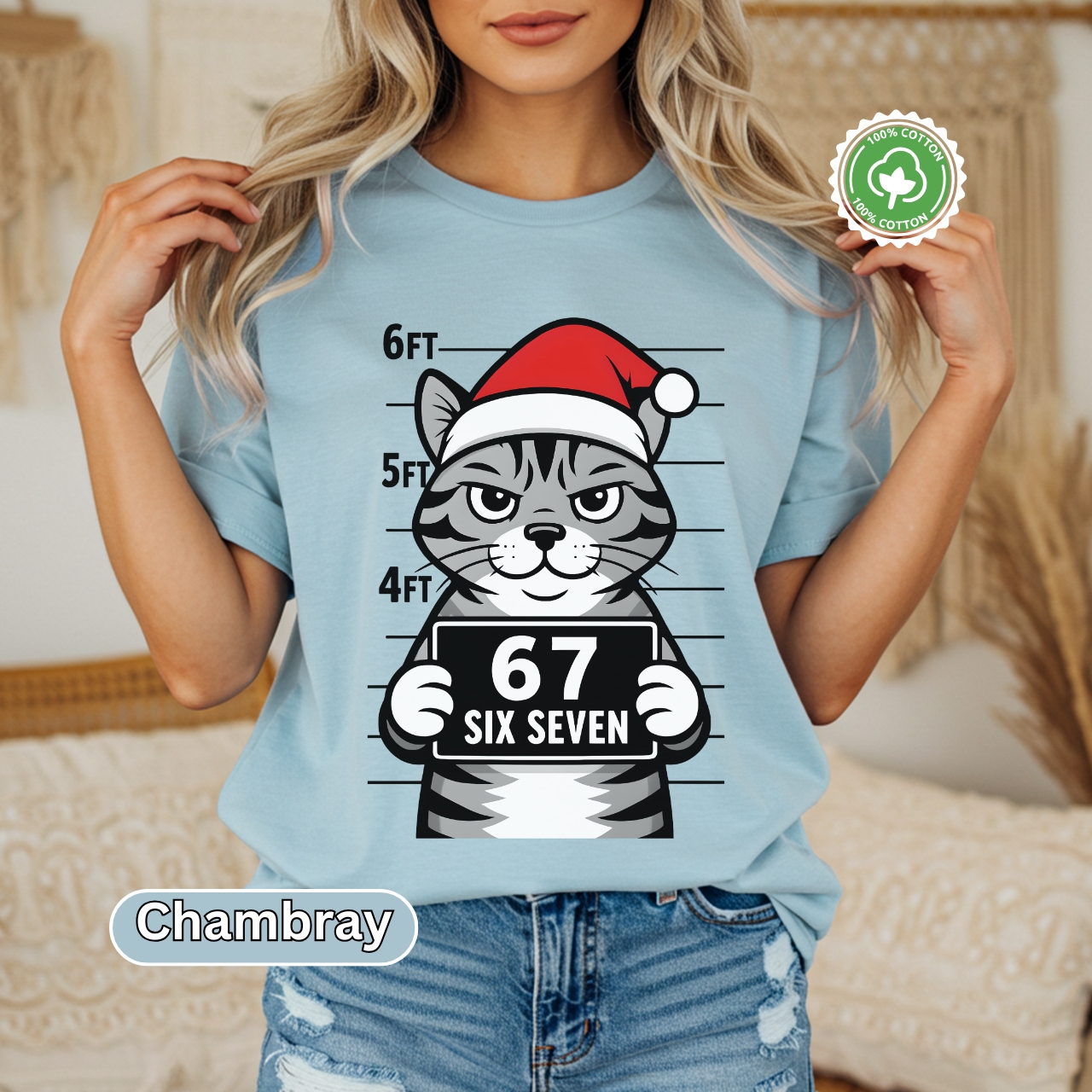 6 7 shirt Festive Cat Mugshot T-shirt for Cat Lovers product thumbnail image 6 7 shirt Festive Cat Mugshot T-shirt for Cat Lovers product thumbnail image