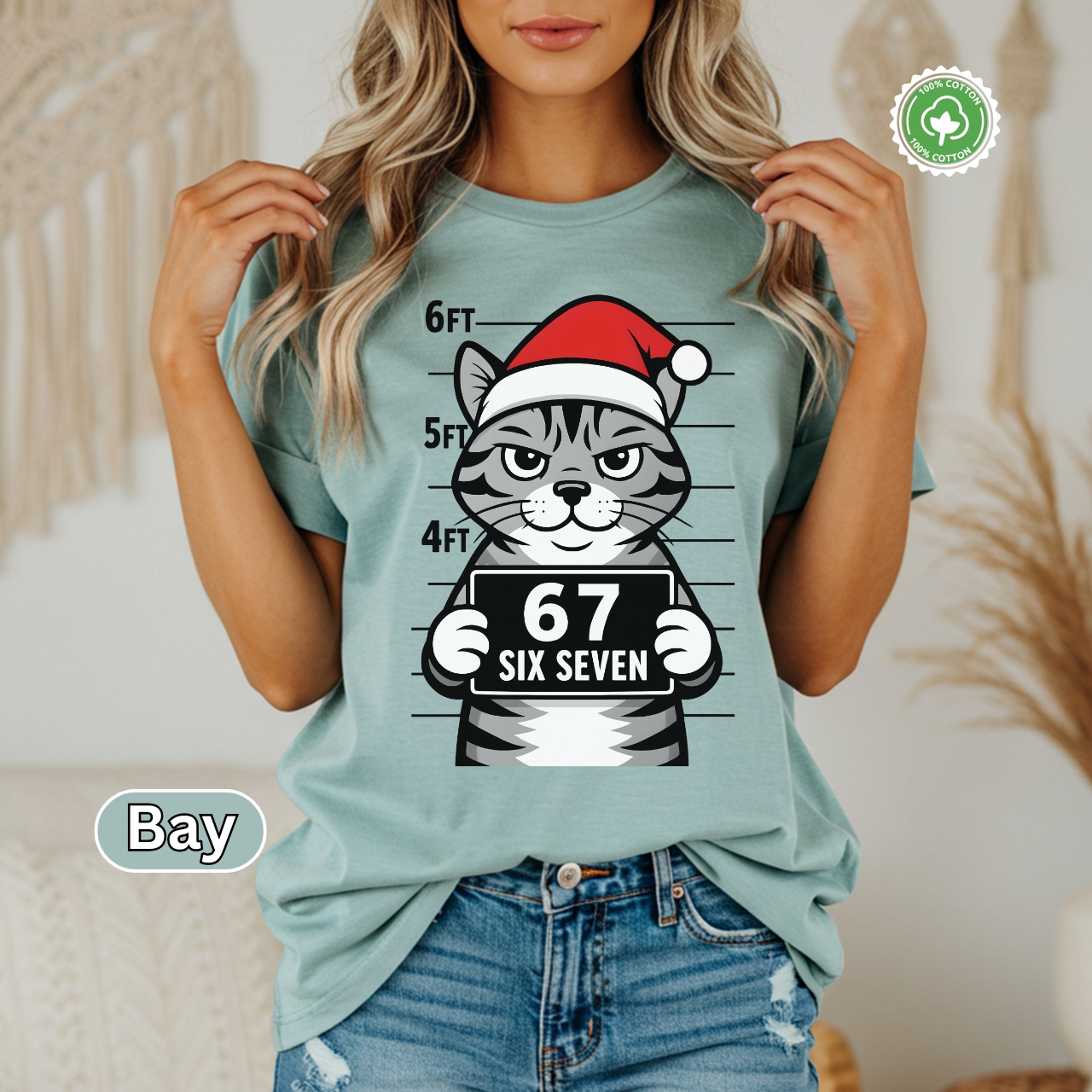 6 7 shirt Festive Cat Mugshot T-shirt for Cat Lovers product thumbnail image 6 7 shirt Festive Cat Mugshot T-shirt for Cat Lovers product thumbnail image