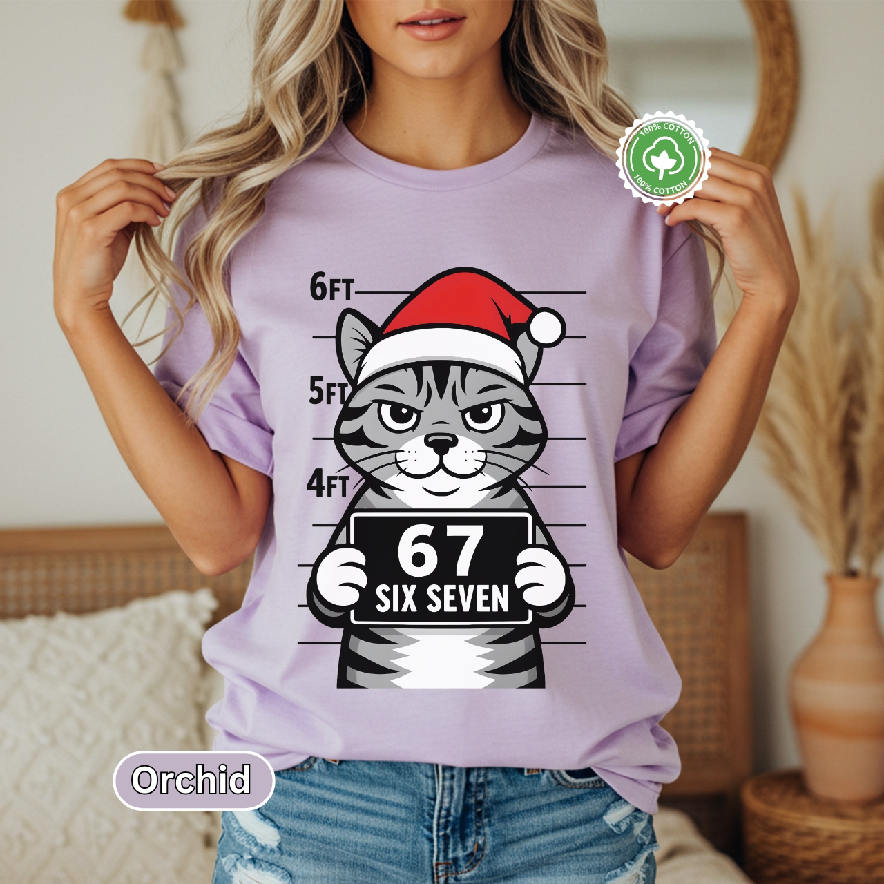 6 7 shirt Festive Cat Mugshot T-shirt for Cat Lovers product thumbnail image 6 7 shirt Festive Cat Mugshot T-shirt for Cat Lovers product thumbnail image