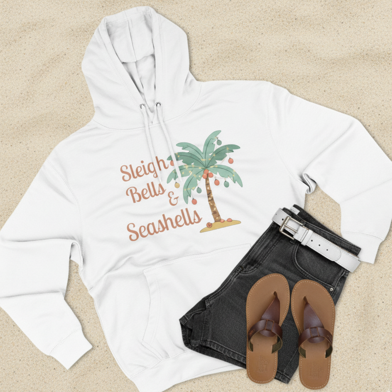 Sleigh Bells & Seashells Coastal Christmas Hoodie product thumbnail image Sleigh Bells & Seashells Coastal Christmas Hoodie product thumbnail image