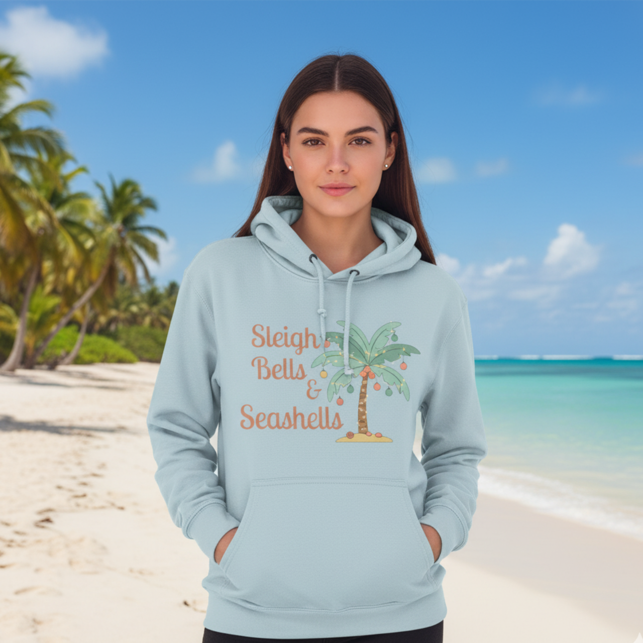 Sleigh Bells & Seashells Coastal Christmas Hoodie product thumbnail image Sleigh Bells & Seashells Coastal Christmas Hoodie product thumbnail image