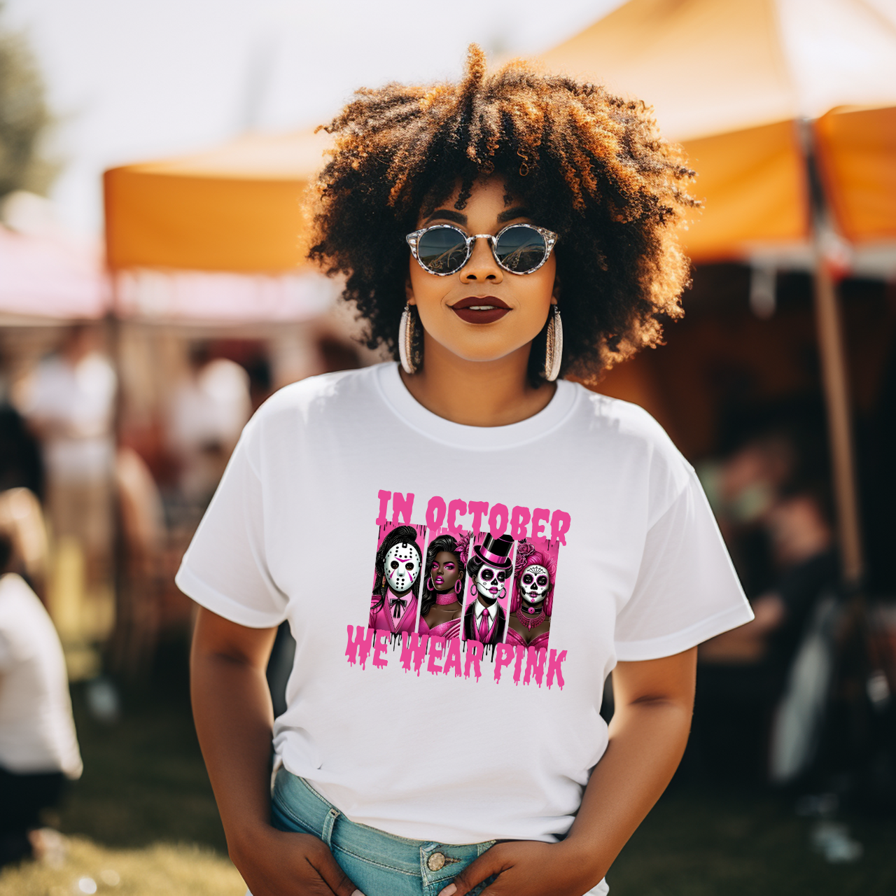 In October We Wear Pink Black Women Softstyle Cotton T-Shirt product thumbnail image In October We Wear Pink Black Women Softstyle Cotton T-Shirt product thumbnail image