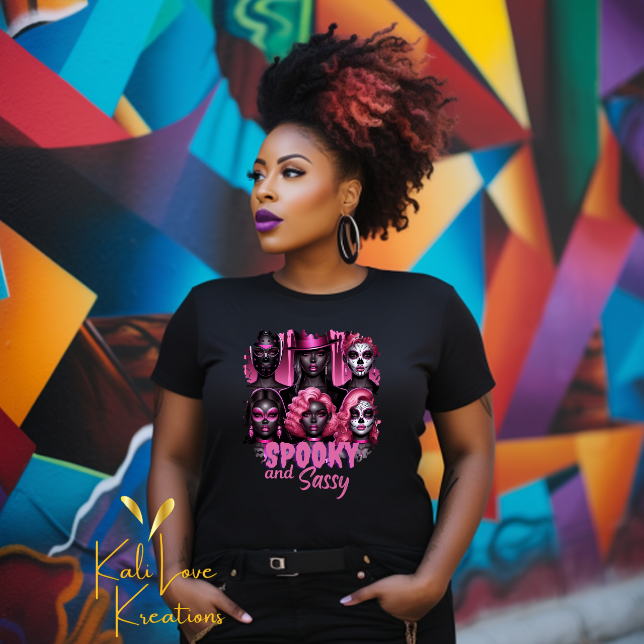 Spooky & Sassy Black Women Softstyle Cotton T-Shirt product thumbnail image Spooky & Sassy Black Women Softstyle Cotton T-Shirt product thumbnail image