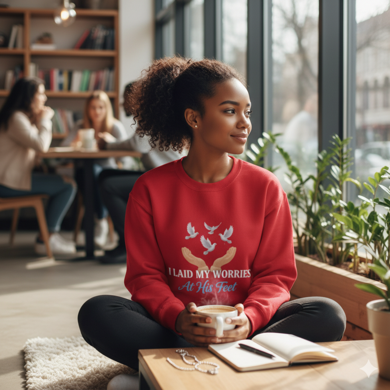Inspirational Crewneck Sweatshirt - "I Laid My Worries At His Feet" product thumbnail image Inspirational Crewneck Sweatshirt - "I Laid My Worries At His Feet" product thumbnail image