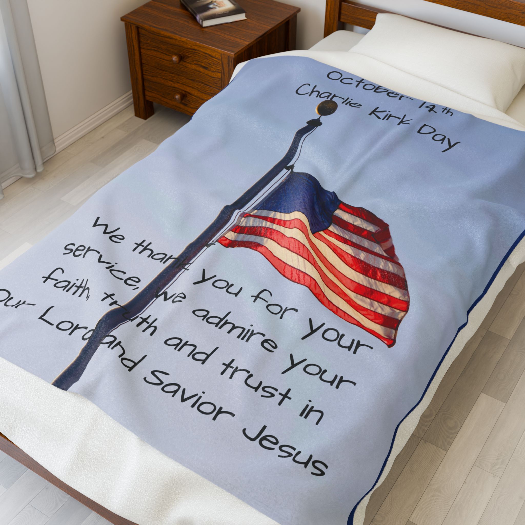 Inspirational Lightweight Velveteen Plushie Blanket featuring a Bible Verse Scriptural October 14th Charlie Kirk Day, Christian Lightweight Plushie Throw product thumbnail image