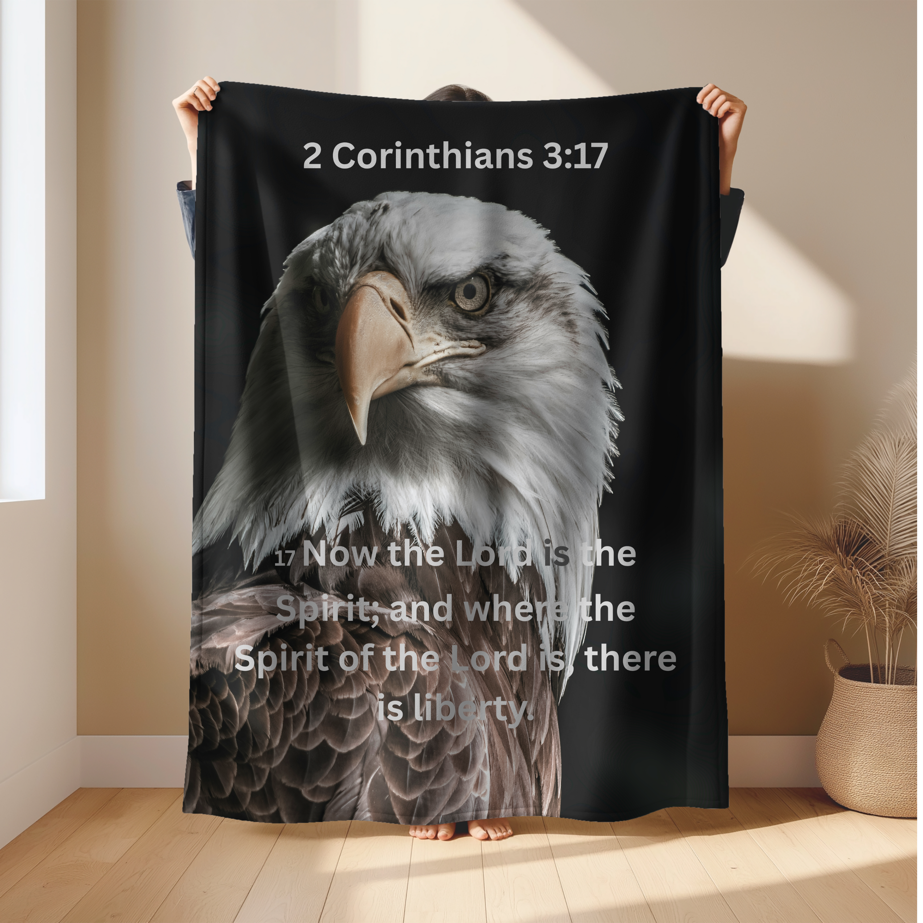 Inspirational Lightweight Velveteen Plushie Blanket featuring a Bible Verse Scriptural 2 Corinthians 3:17, Christian Lightweight Plushie Throw product thumbnail image