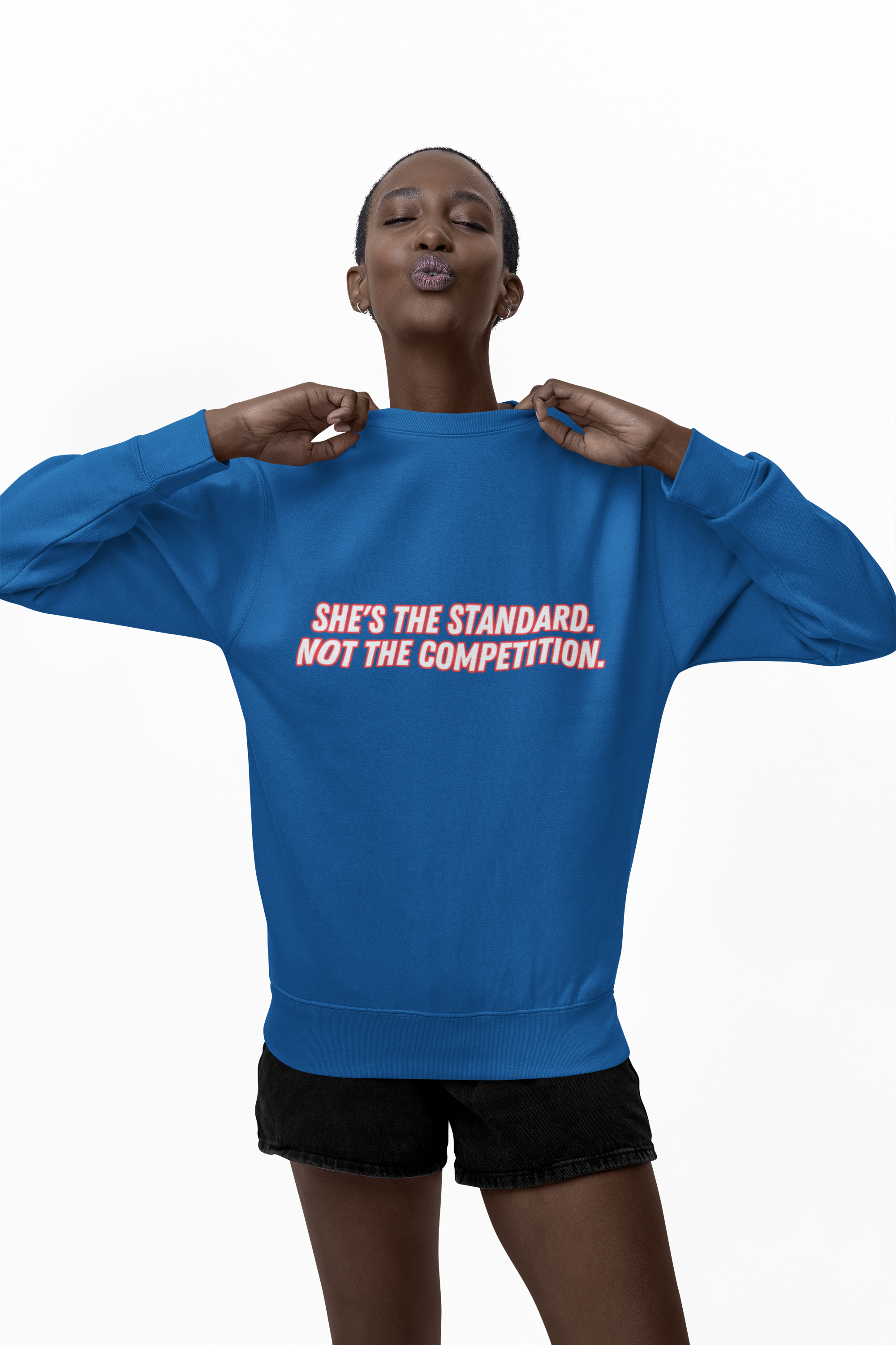 Empowering Quote Crewneck Sweatshirt - 'She's The Standard' product thumbnail image Empowering Quote Crewneck Sweatshirt - 'She's The Standard' product thumbnail image