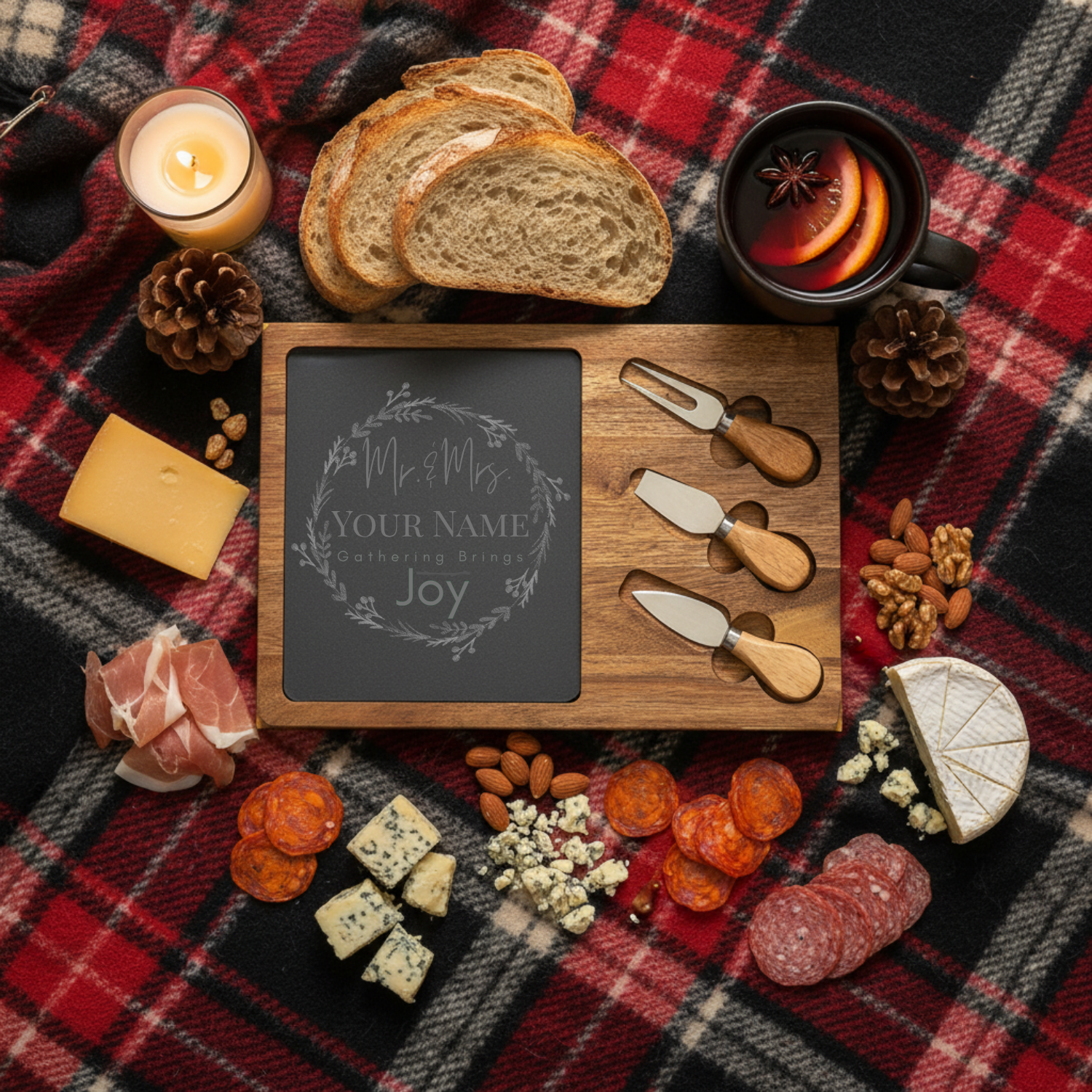 Personalized Charcuterie Board, Engraved Cheese, Meat, Fruit, and Crackers Serving Platter