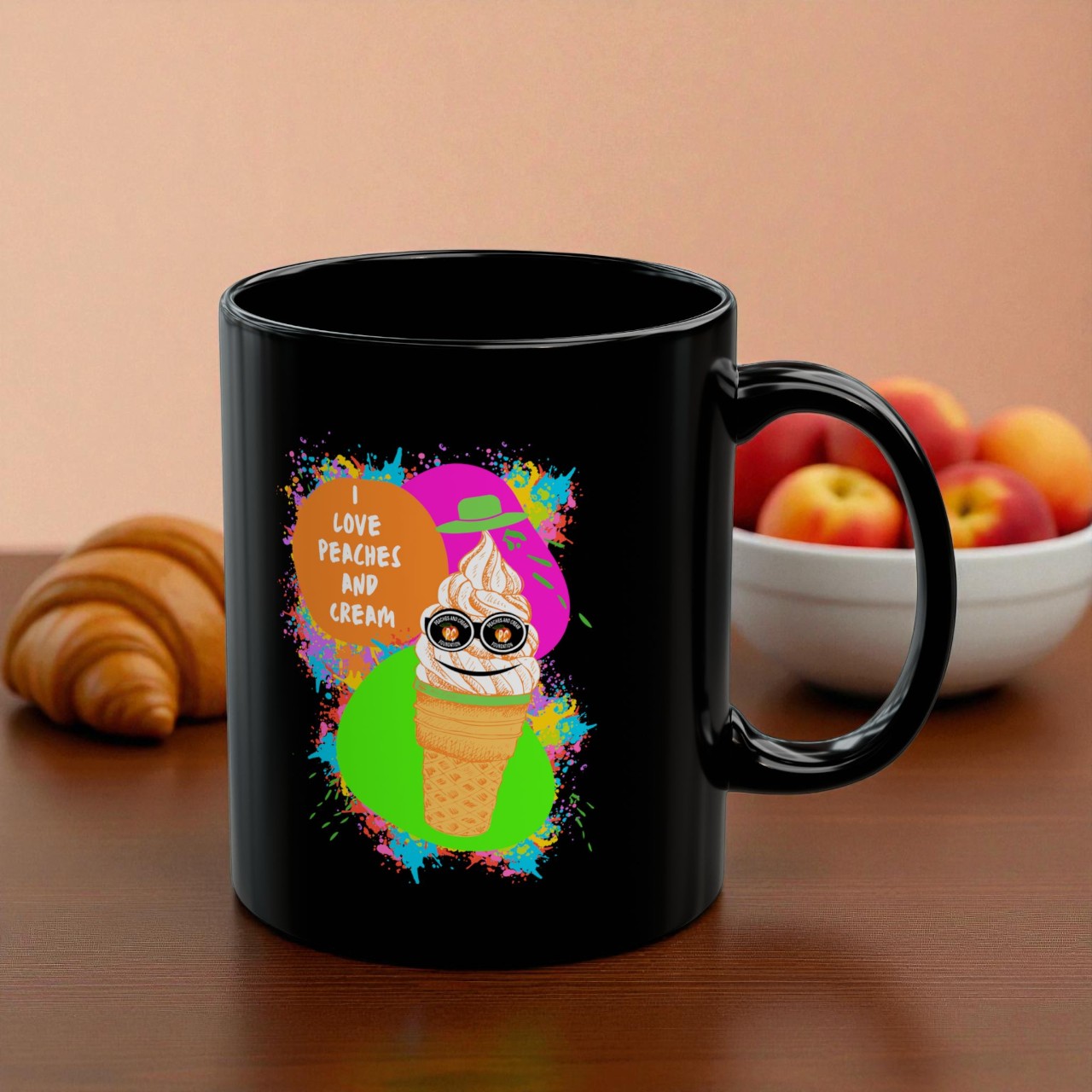 I love Peaches and Cream (Ice Cream)11oz Black Mug