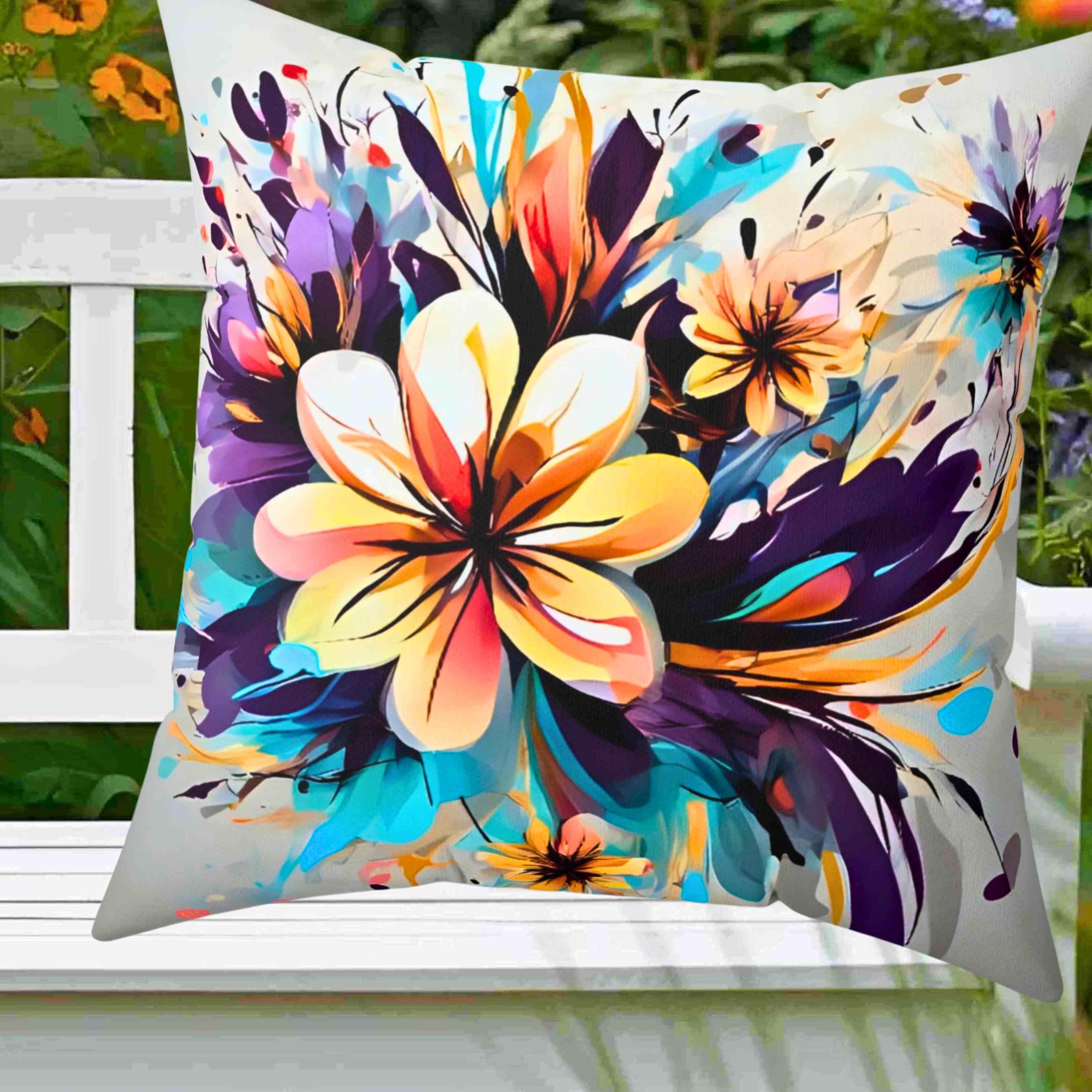 Floral Abstract Melody of Colors Decorative Pillow, Gift for the Holidays, Gift idea for Her, Fun Colorful Cushion.