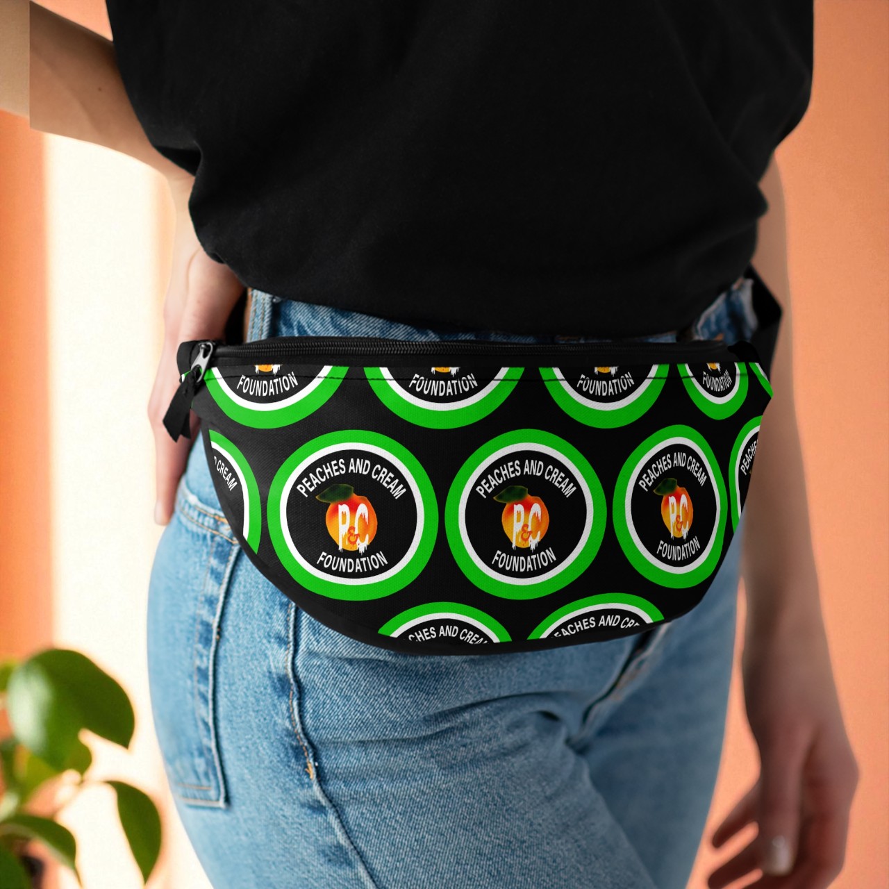 Green and White Outline Logo Fanny Pack