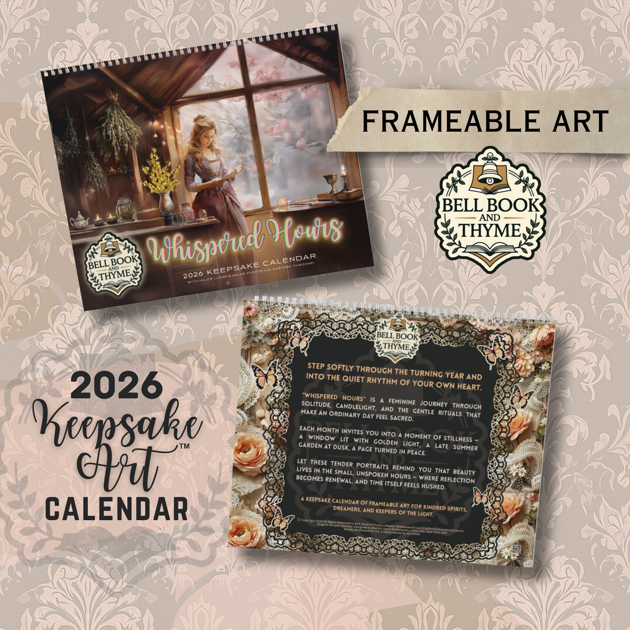 2026 "Whispered Hours" Premium Collectible, Frameable Art - Holiday-Free Wall Calendar, Atmospheric &amp; Spiritual Original Signed Art - Keepsake Art Wall Calendar