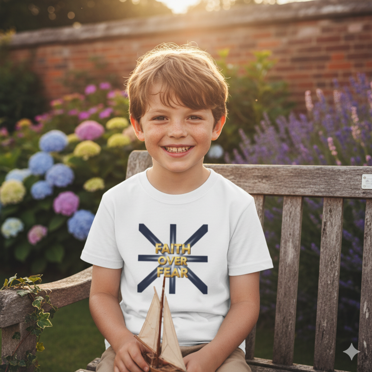 Kids Tee — "Faith Over Fear" Navy Cross Graphic product thumbnail image Kids Tee — "Faith Over Fear" Navy Cross Graphic product thumbnail image
