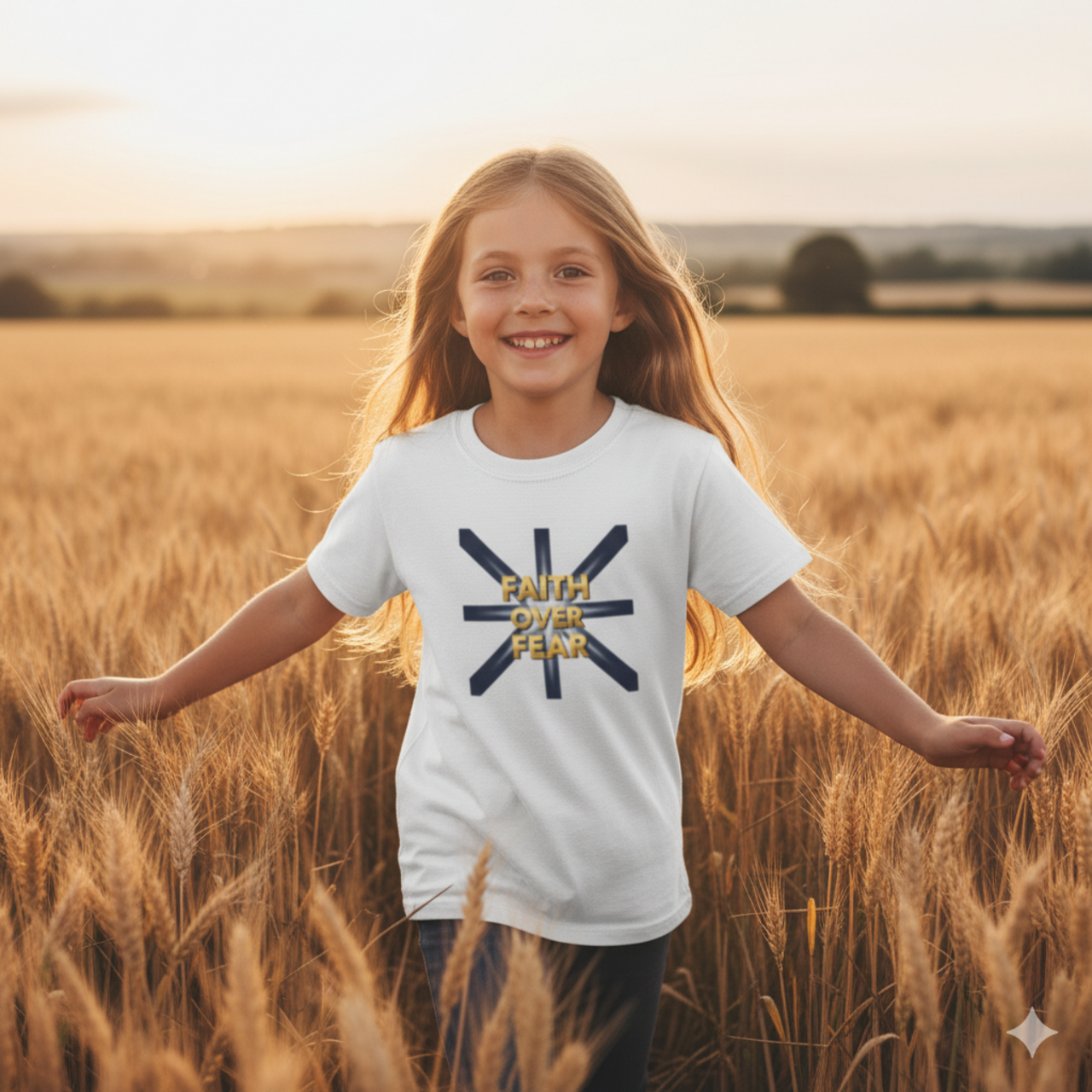 Kids Tee — "Faith Over Fear" Navy Cross Graphic product thumbnail image Kids Tee — "Faith Over Fear" Navy Cross Graphic product thumbnail image