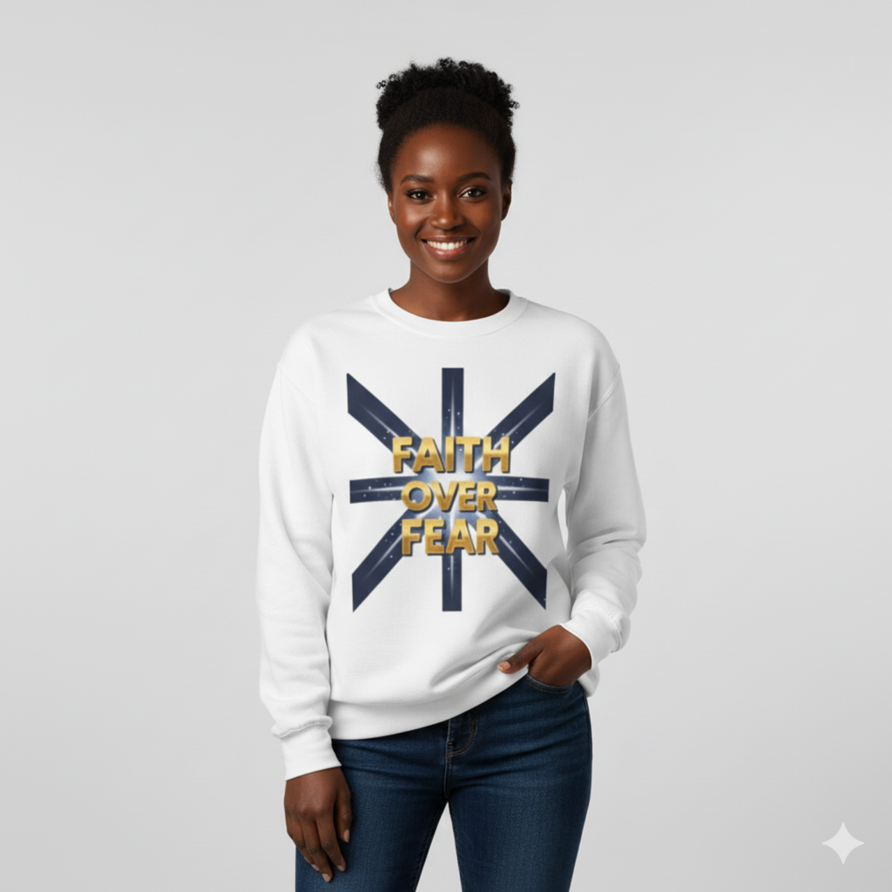 Faith Over Fear Crewneck Sweatshirt — Inspirational Christian Pullover product thumbnail image Faith Over Fear Crewneck Sweatshirt — Inspirational Christian Pullover product thumbnail image