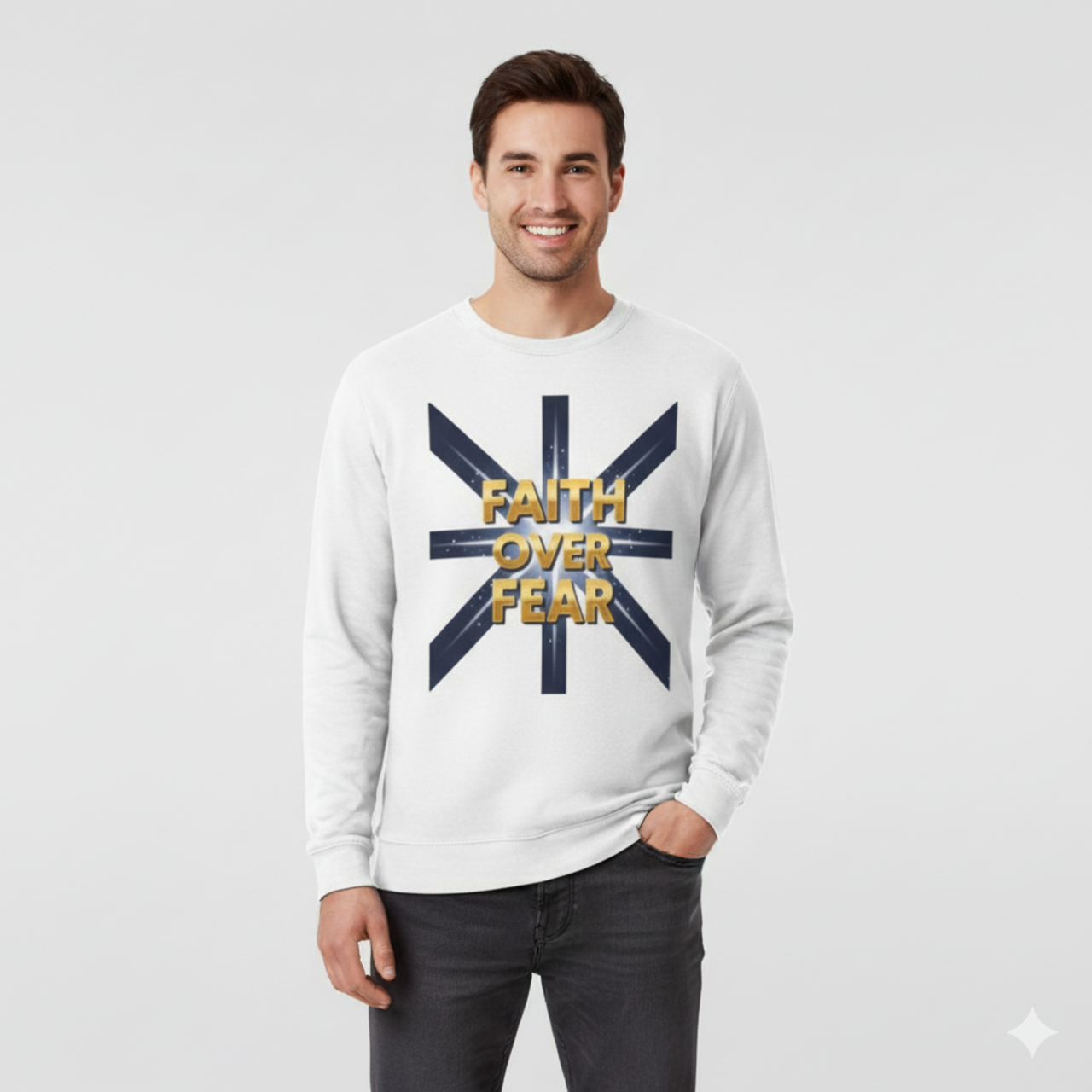 Faith Over Fear Crewneck Sweatshirt — Inspirational Christian Pullover product thumbnail image Faith Over Fear Crewneck Sweatshirt — Inspirational Christian Pullover product thumbnail image