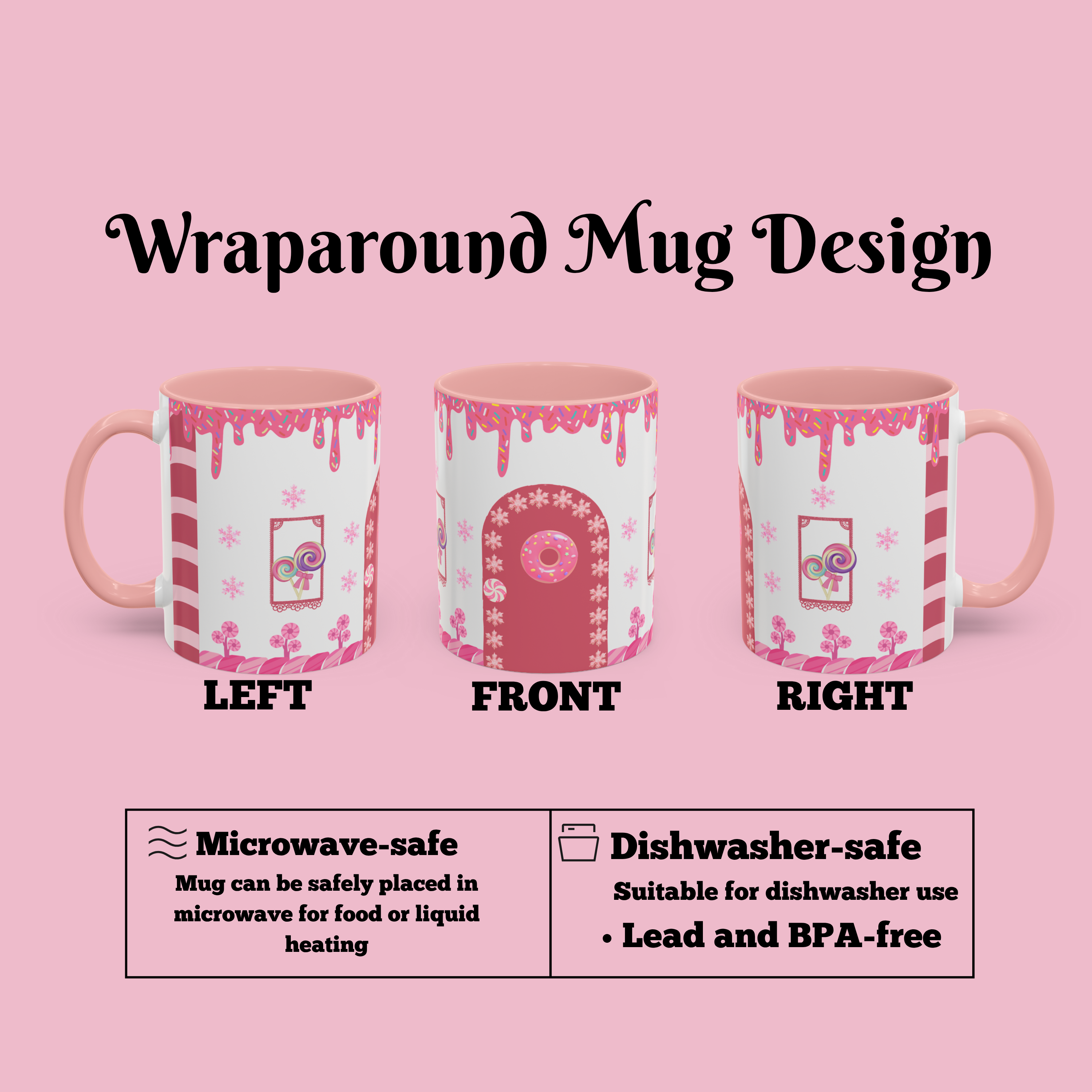 Pink Candy House Coffee Mug | Cute Holiday Wraparound Mug | Sweet Gift for Coffee Lovers product thumbnail image