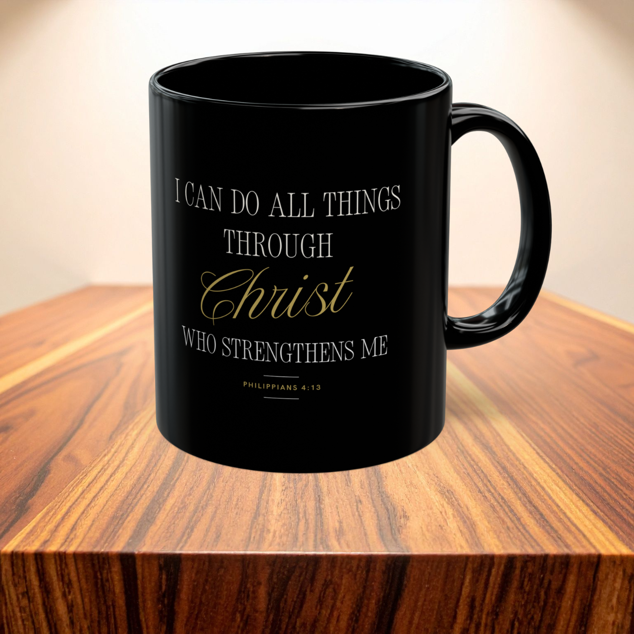 Christian Coffee Mug — "I Can Do All Things Through Christ" Inspirational Black Mug (11oz/15oz) product thumbnail image Christian Coffee Mug — "I Can Do All Things Through Christ" Inspirational Black Mug (11oz/15oz) product thumbnail image