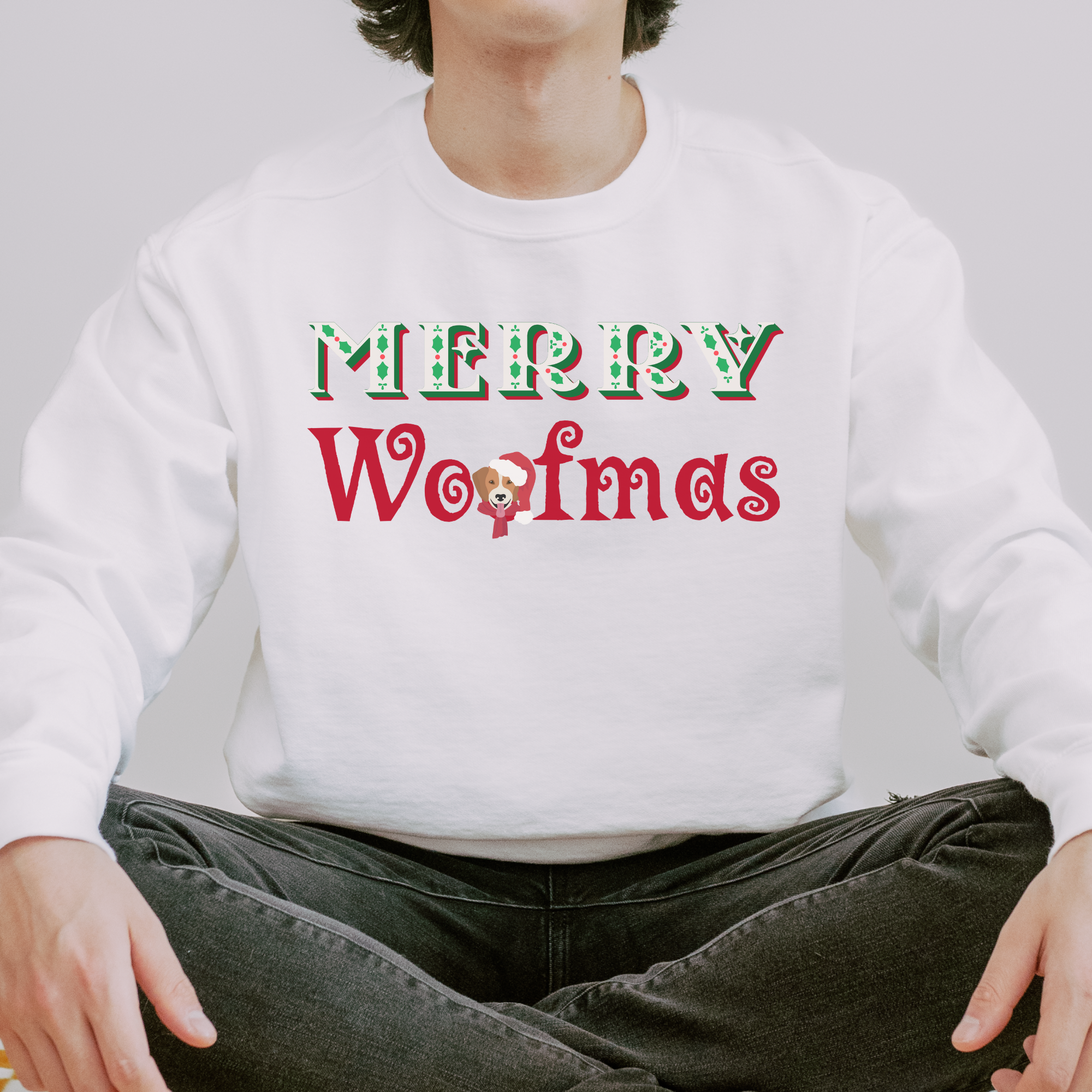 Merry Woofmas Christmas Sweatshirt for Dog Lovers and Dog Parents