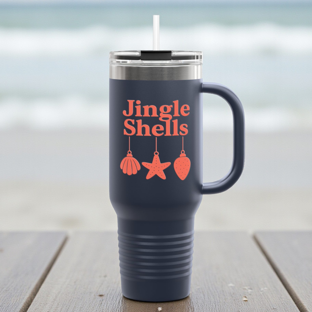 Jingle Shells Coastal Christmas Tumbler with Handle – 40oz Holiday Beach Mug with Straw product thumbnail image Jingle Shells Coastal Christmas Tumbler with Handle – 40oz Holiday Beach Mug with Straw product thumbnail image