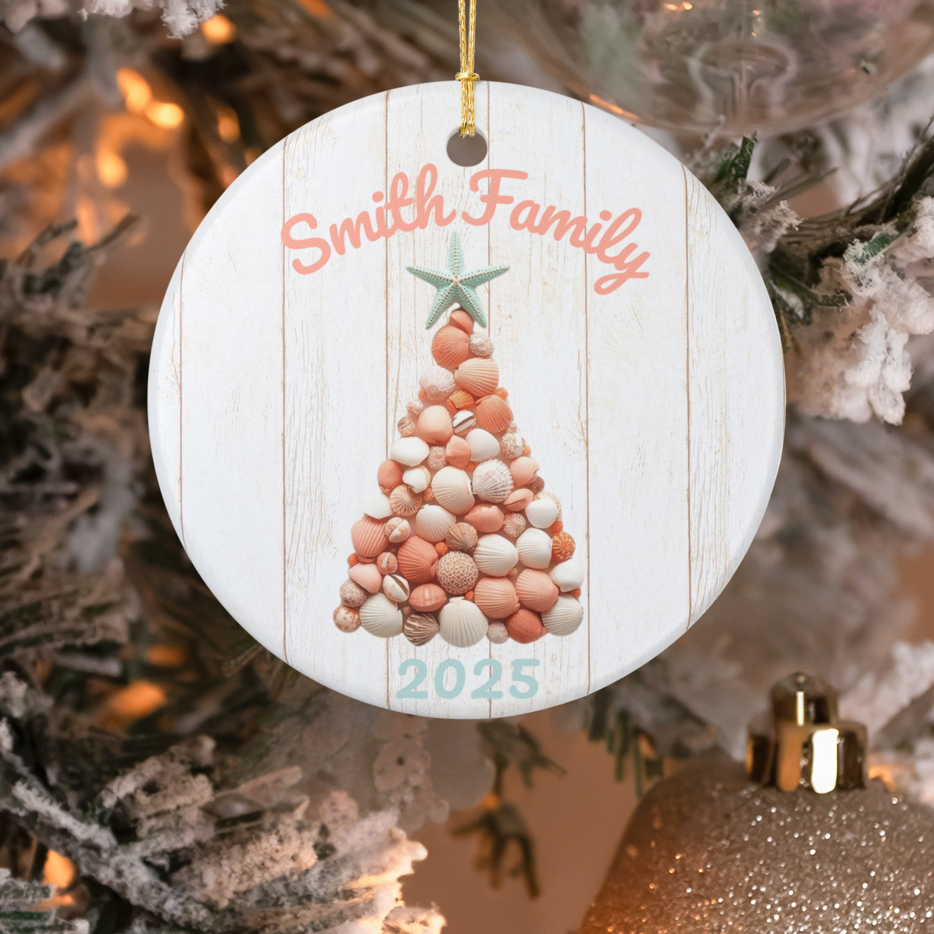 Personalized Coastal Seashell Christmas Ornament | Custom Family Name 2025 Holiday Keepsake Personalized Coastal Seashell Christmas Ornament | Custom Family Name 2025 Holiday Keepsake