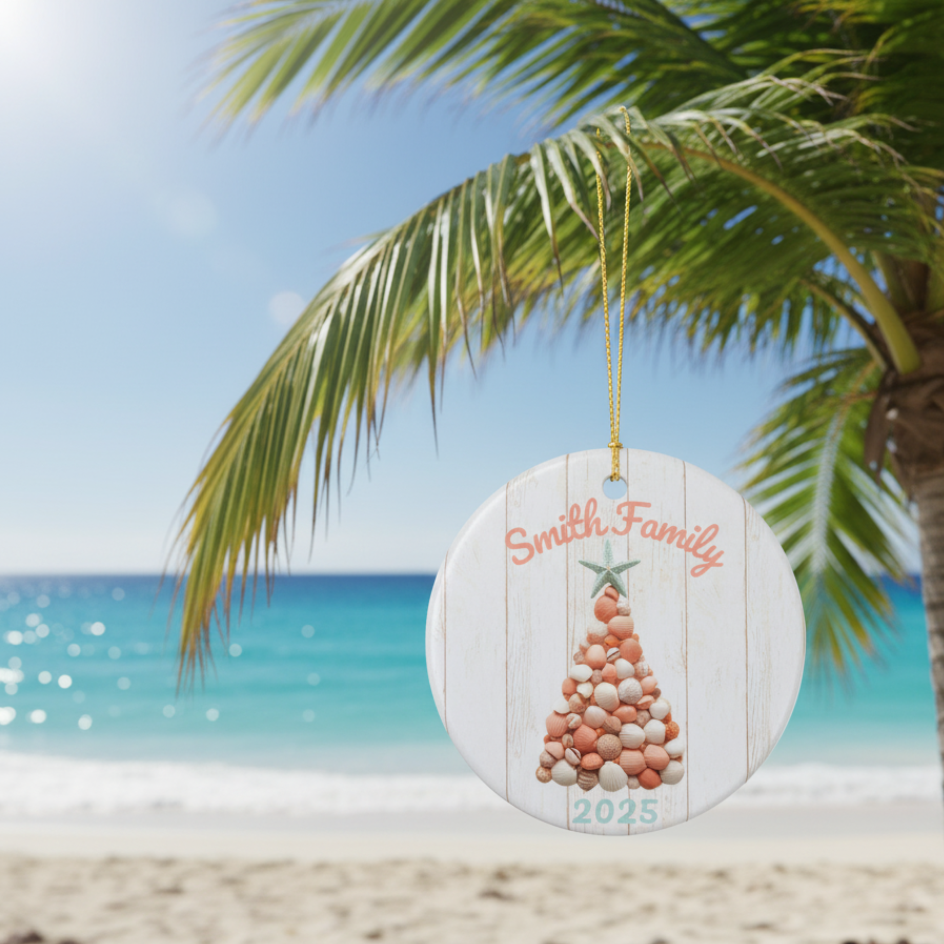 Personalized Coastal Seashell Christmas Ornament | Custom Family Name 2025 Holiday Keepsake product thumbnail image