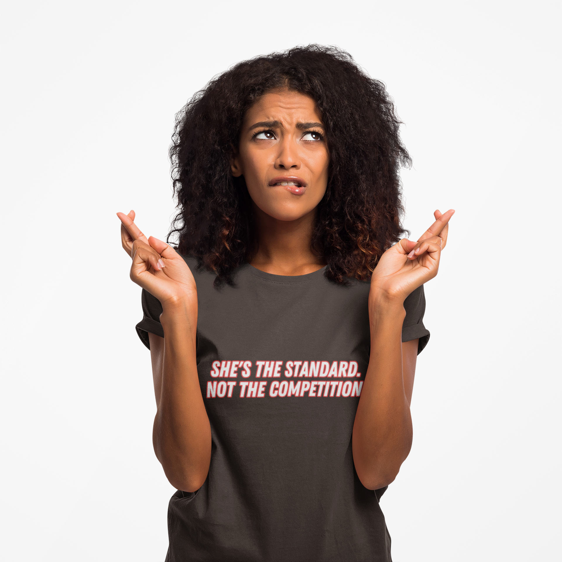 Empowering Message T-Shirt for Women - 'She's the Standard' product thumbnail image Empowering Message T-Shirt for Women - 'She's the Standard' product thumbnail image