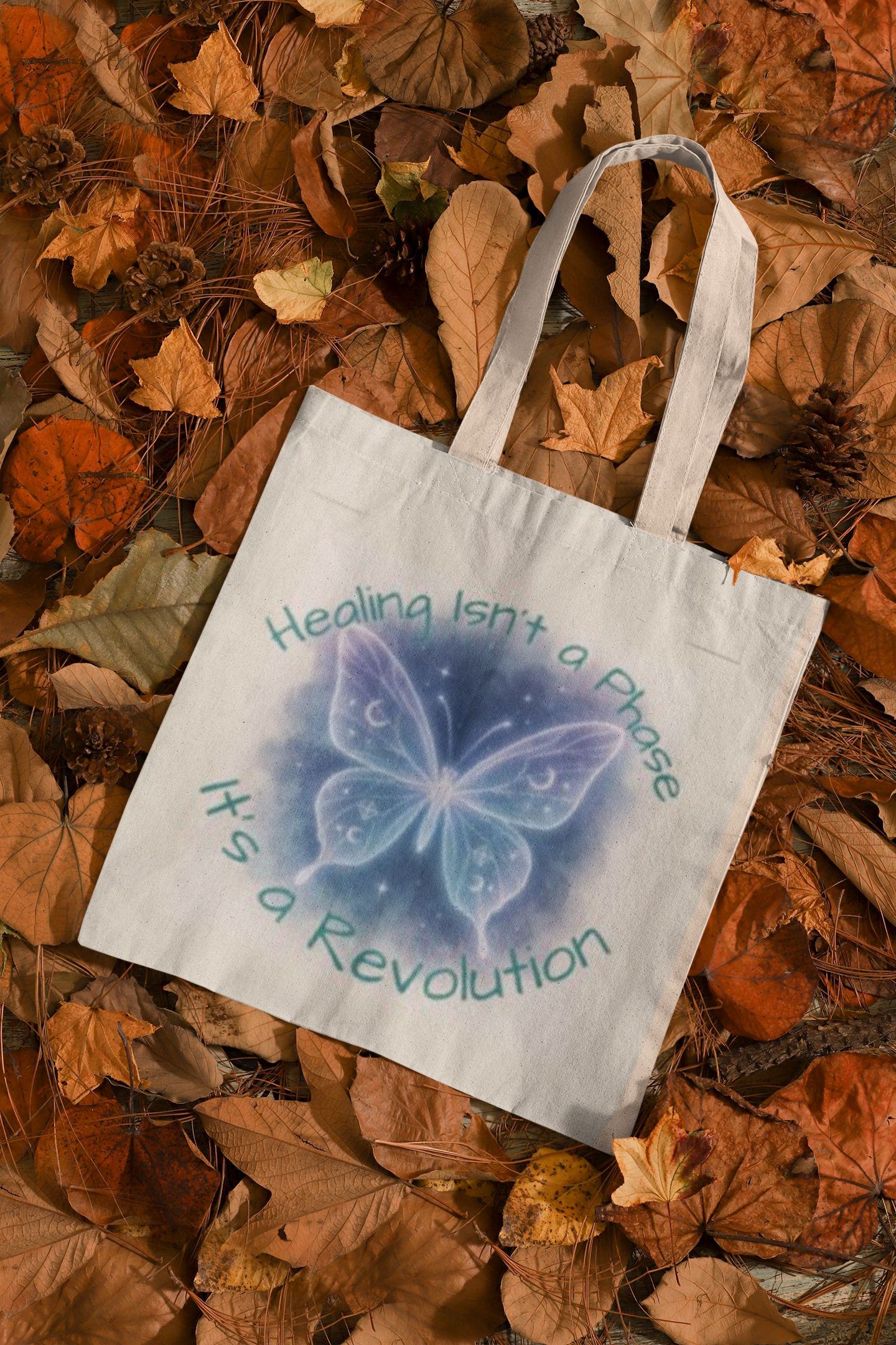 Healing Isn't a Phase, It's a Revolution Tote Bag | Butterfly Healing Design | Organic Cotton Canvas Bag product thumbnail image