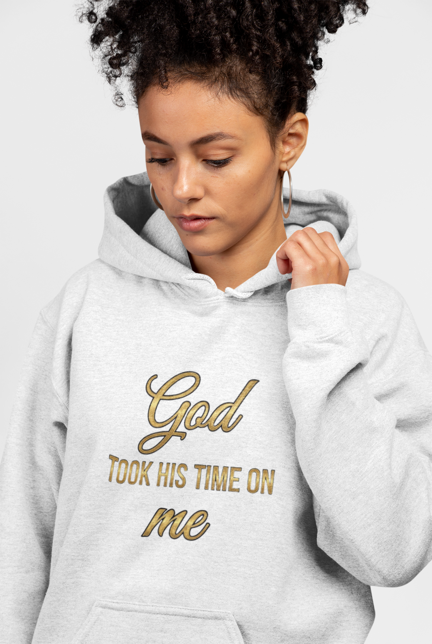 Inspirational Hoodie — "God Took His Time On Me" Religious Faith Pullover product thumbnail image Inspirational Hoodie — "God Took His Time On Me" Religious Faith Pullover product thumbnail image