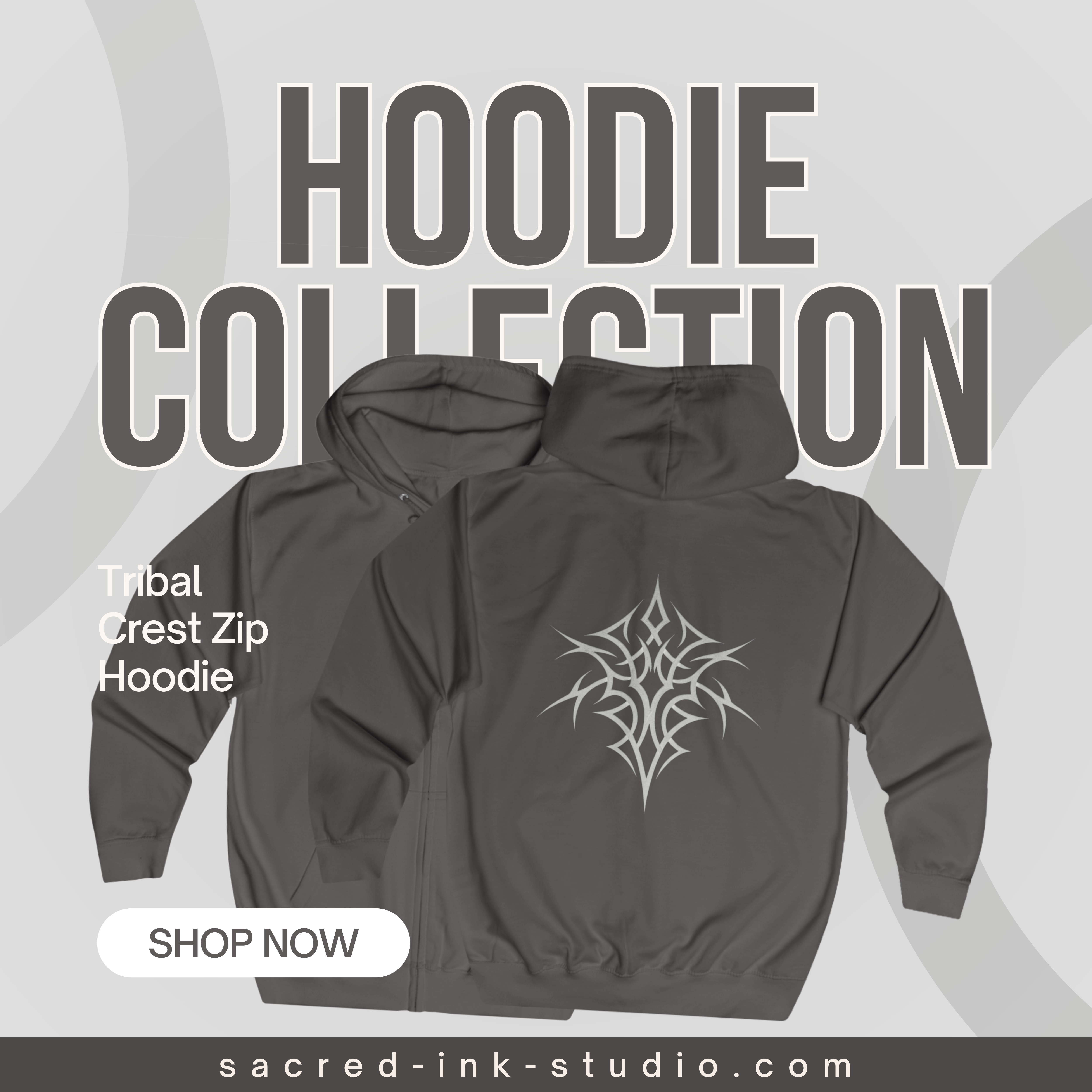 Tribal Crest Zip Hoodie — Gothic Tribal Back Graphic Full-Zip Hoodie product thumbnail image Tribal Crest Zip Hoodie — Gothic Tribal Back Graphic Full-Zip Hoodie product thumbnail image
