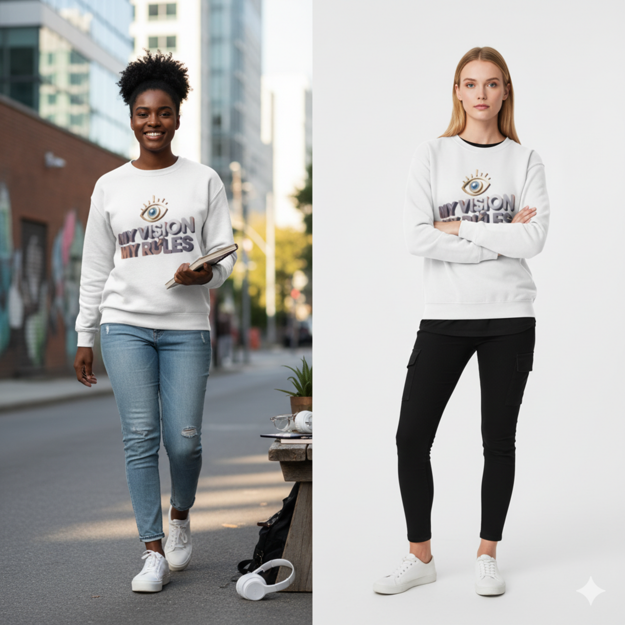 Crewneck Sweatshirt — "My Vision My Rules" Eye Graphic product thumbnail image Crewneck Sweatshirt — "My Vision My Rules" Eye Graphic product thumbnail image