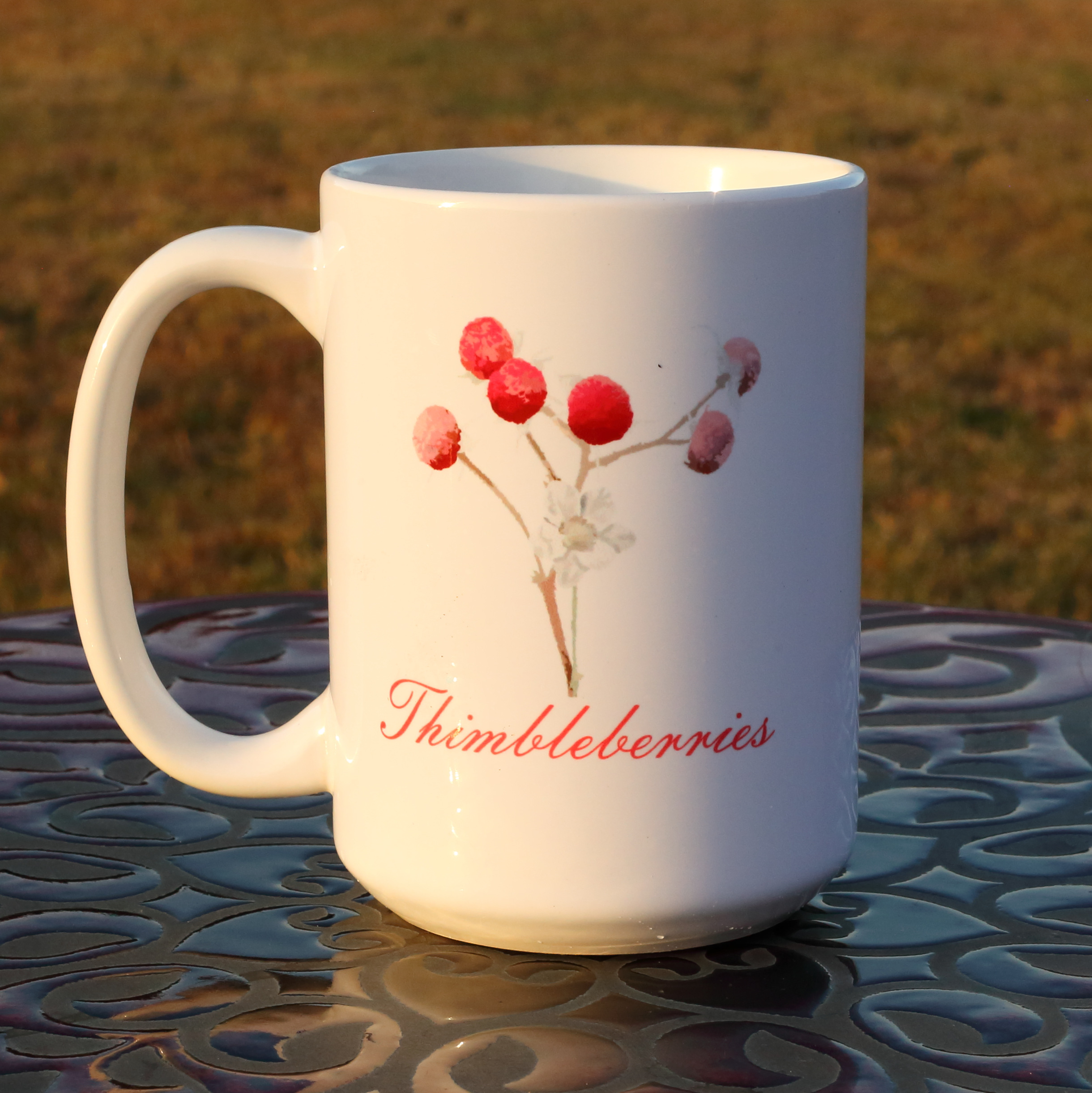Thimbleberries and Flower All White 15oz Mug