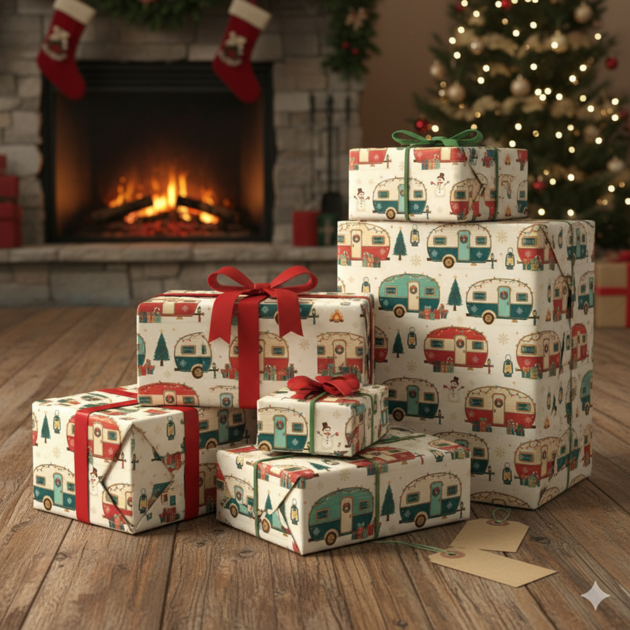 Christmas Camper Wrapping Paper — Retro Holiday Campervan Gift Wrap product thumbnail image