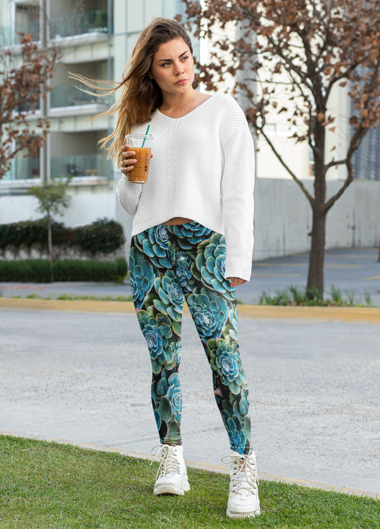 Succulent Print Women's Leggings — Botanical Green AOP Yoga Pants product thumbnail image Succulent Print Women's Leggings — Botanical Green AOP Yoga Pants product thumbnail image