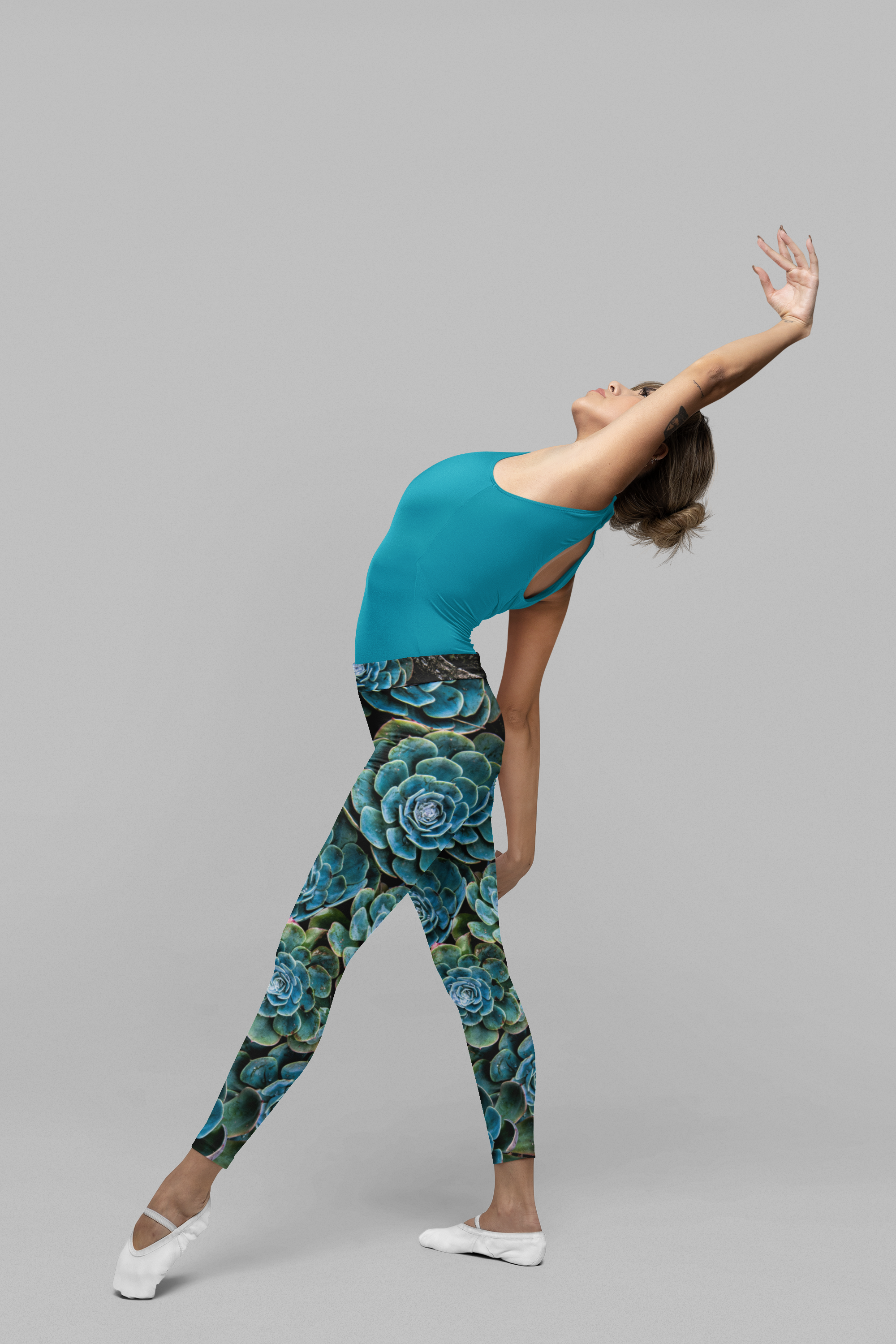 Succulent Print Women's Leggings — Botanical Green AOP Yoga Pants product thumbnail image