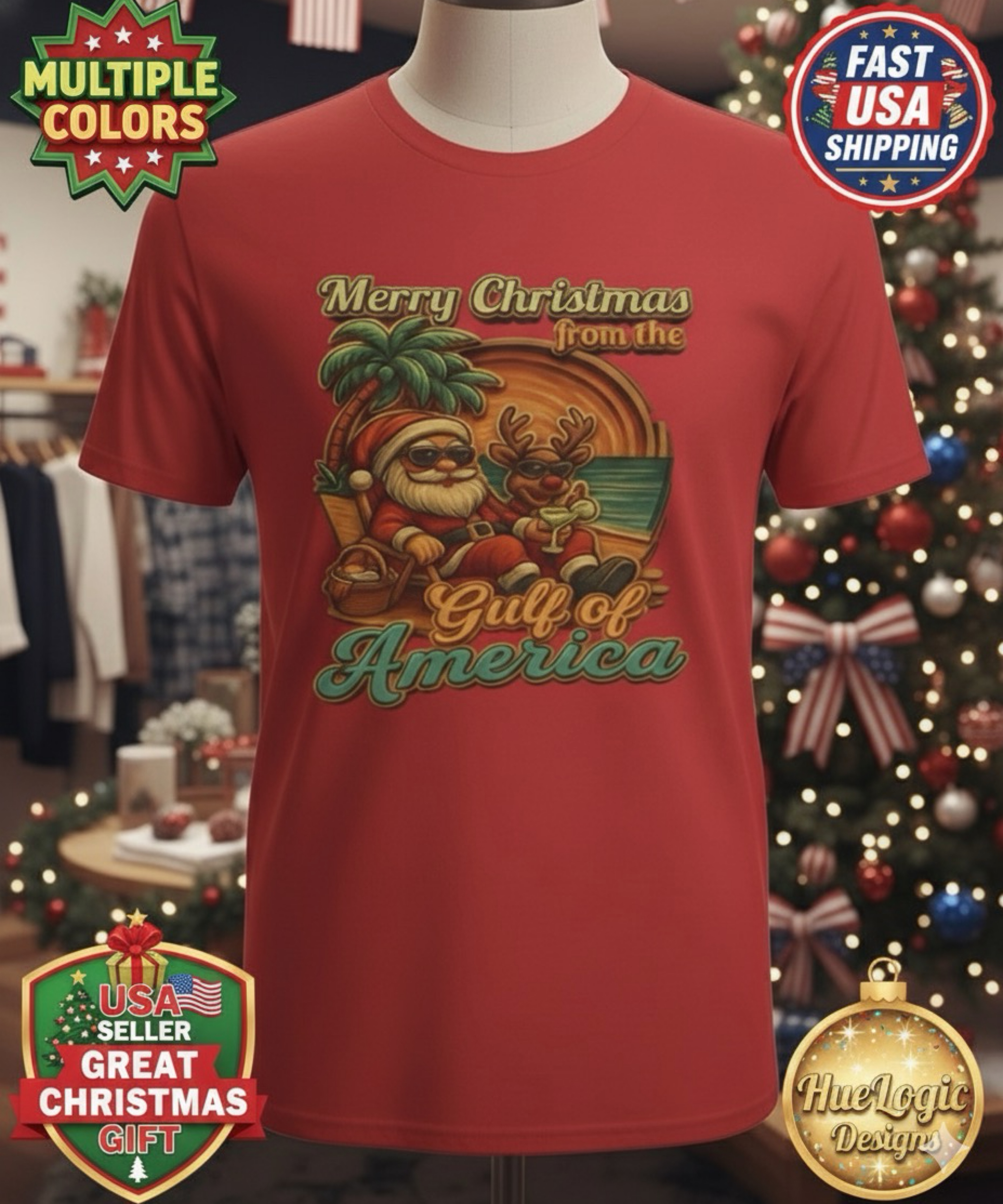 Merry Christmas 2025 Gulf of America Santa Claus Shirt Holiday Beach Tee USA Merry Christmas 2025 Gulf of America Santa Claus Shirt Holiday Beach Tee USA