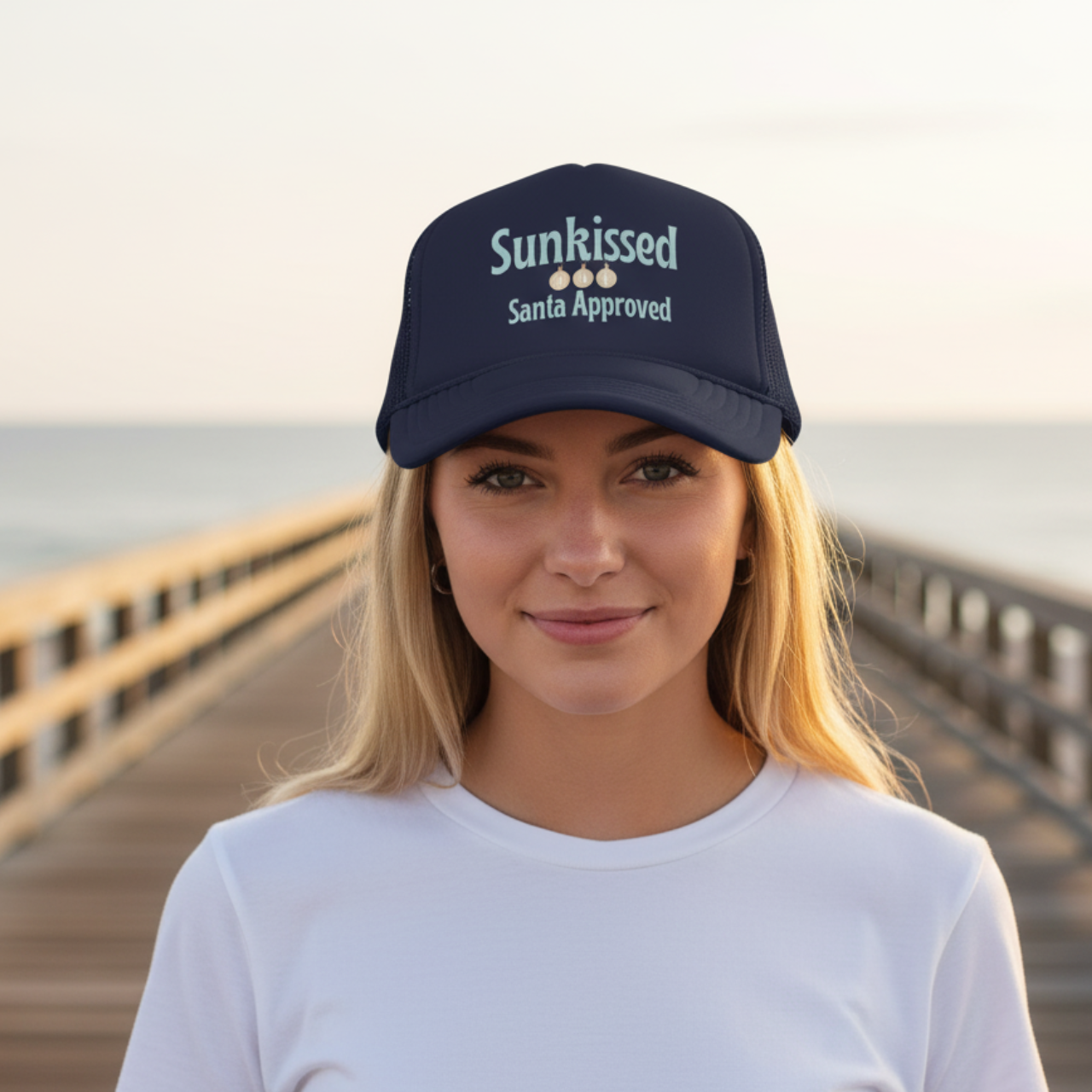 Sunkissed Santa Approved Trucker Hat | Coastal Christmas Beach Hat | Retro Holiday Mesh Cap | Summer Lovin’ Coastal Style product thumbnail image Sunkissed Santa Approved Trucker Hat | Coastal Christmas Beach Hat | Retro Holiday Mesh Cap | Summer Lovin’ Coastal Style product thumbnail image