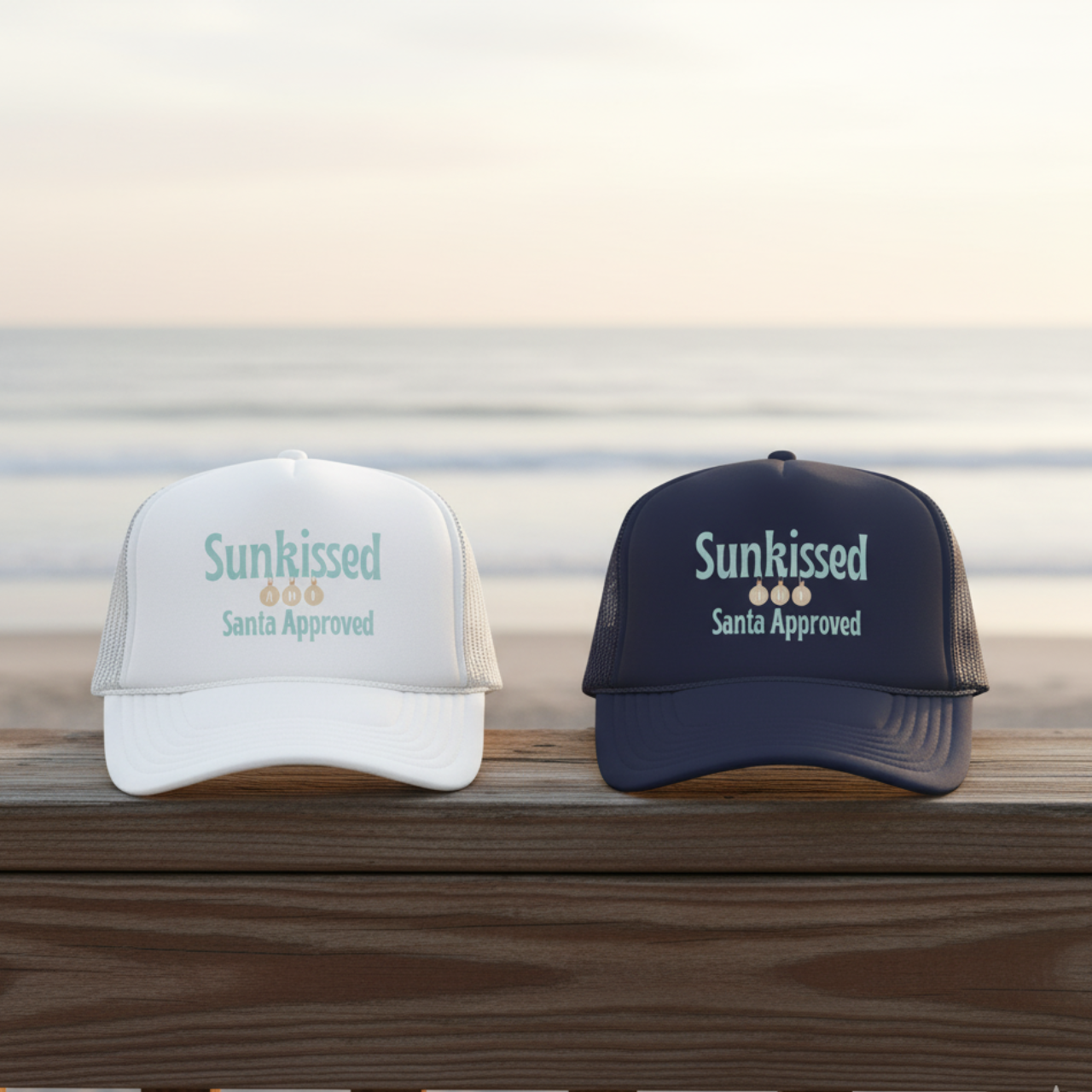 Sunkissed Santa Approved Trucker Hat | Coastal Christmas Beach Hat | Retro Holiday Mesh Cap | Summer Lovin’ Coastal Style product thumbnail image Sunkissed Santa Approved Trucker Hat | Coastal Christmas Beach Hat | Retro Holiday Mesh Cap | Summer Lovin’ Coastal Style product thumbnail image