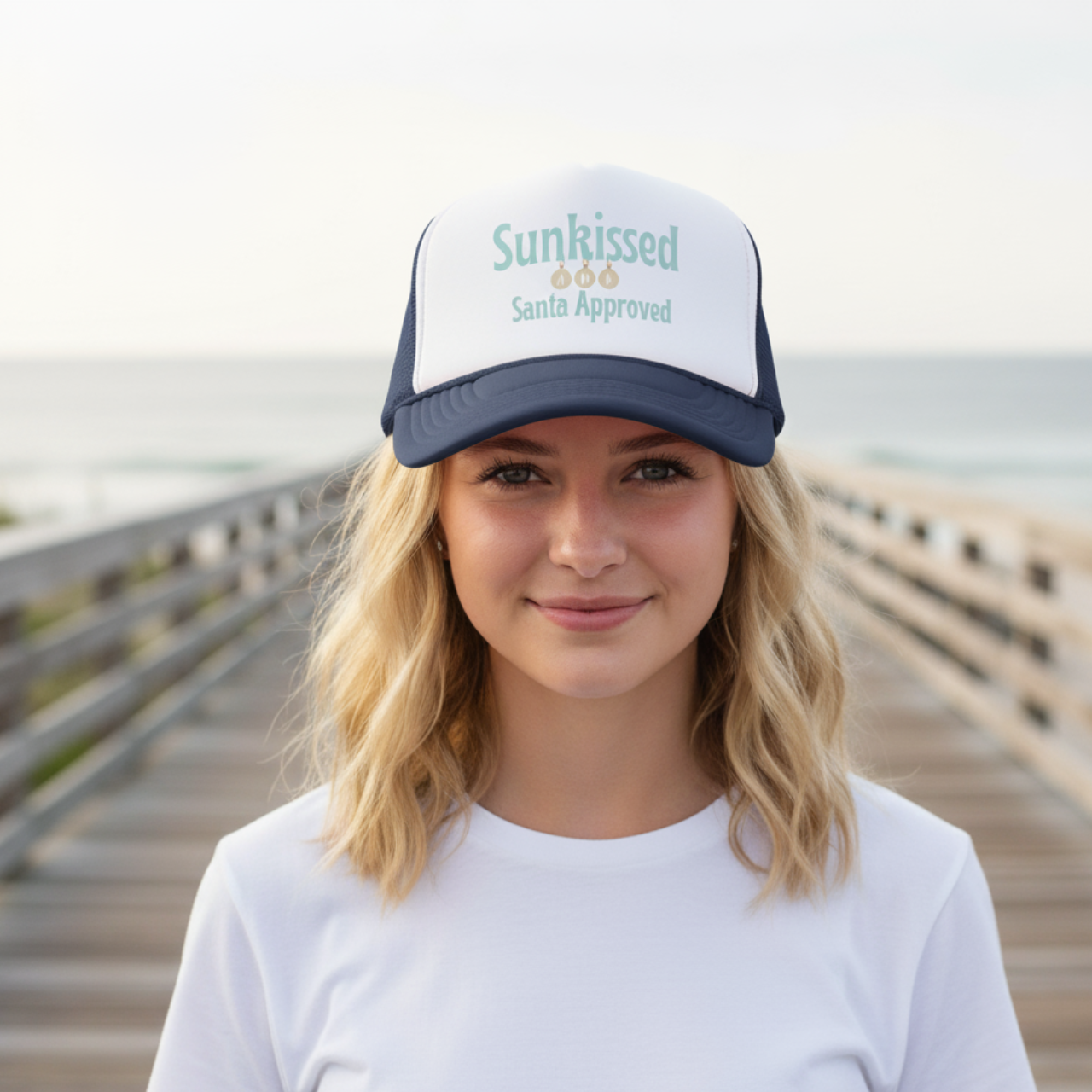 Sunkissed Santa Approved Trucker Hat | Coastal Christmas Beach Hat | Retro Holiday Mesh Cap | Summer Lovin’ Coastal Style product thumbnail image Sunkissed Santa Approved Trucker Hat | Coastal Christmas Beach Hat | Retro Holiday Mesh Cap | Summer Lovin’ Coastal Style product thumbnail image