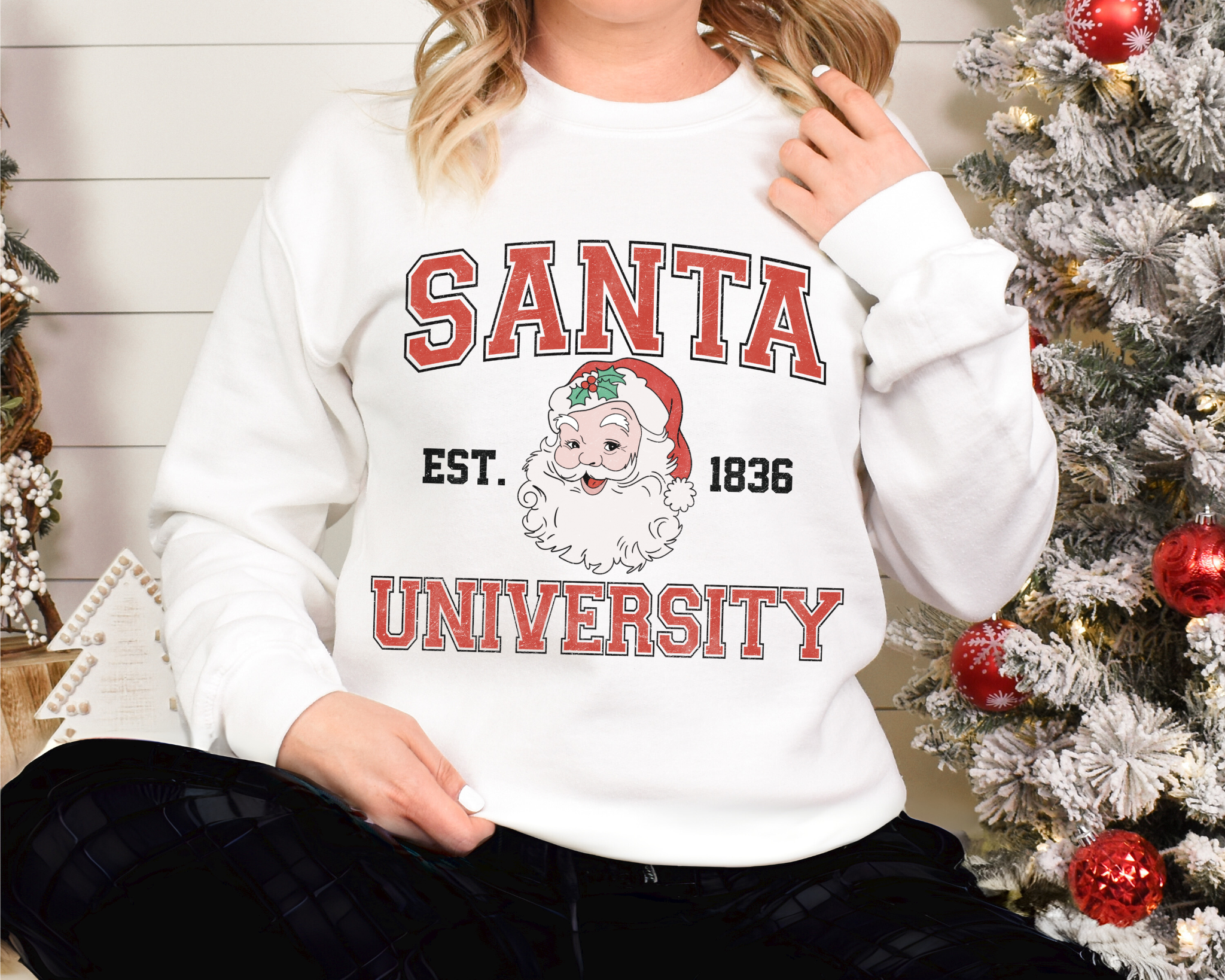 Santa University Crewneck Sweatshirt — Retro Santa Holiday Sweatshirt