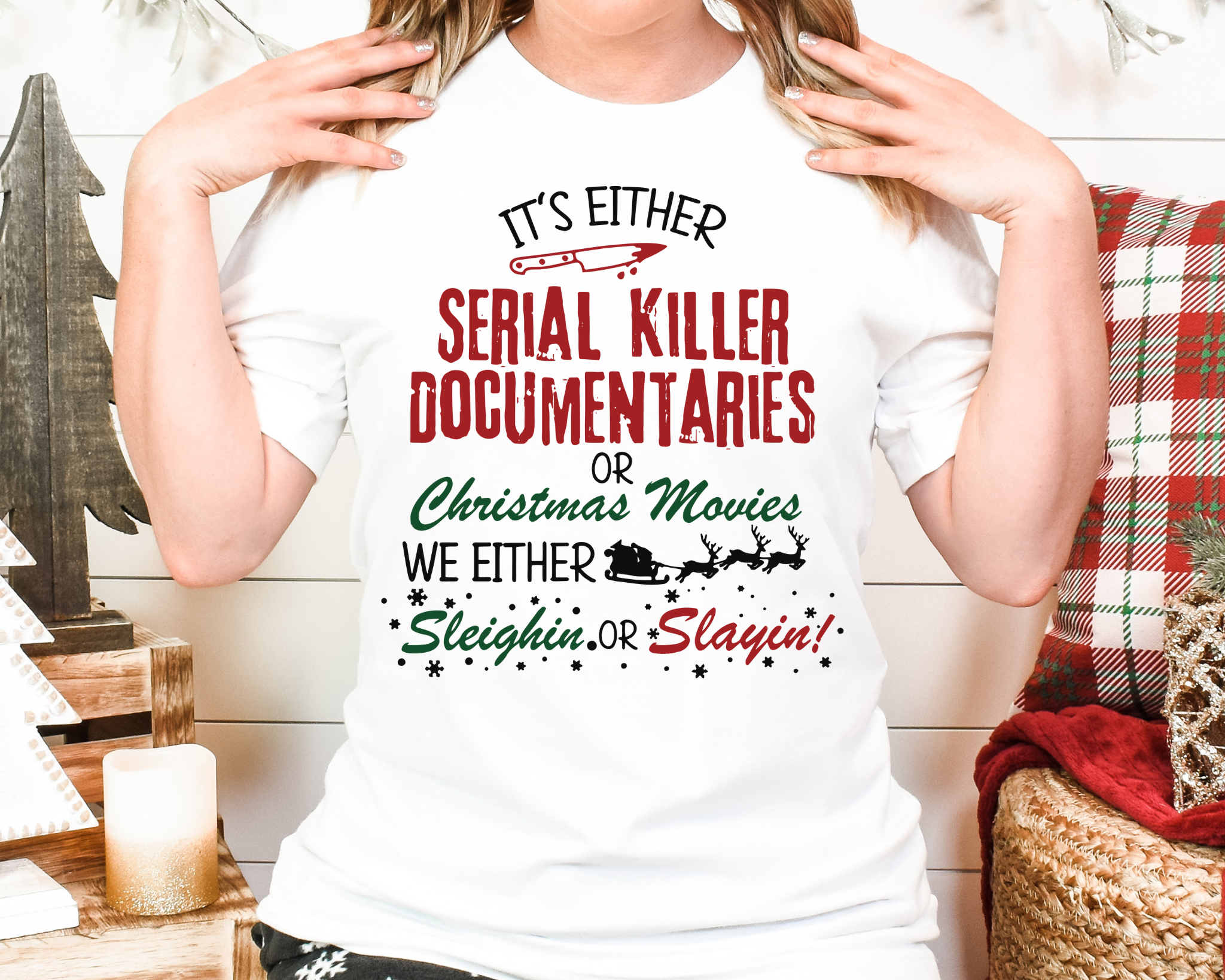 Serial Killer Documentaries or Christmas Movies T‑Shirt — Funny Holiday True Crime Tee product thumbnail image