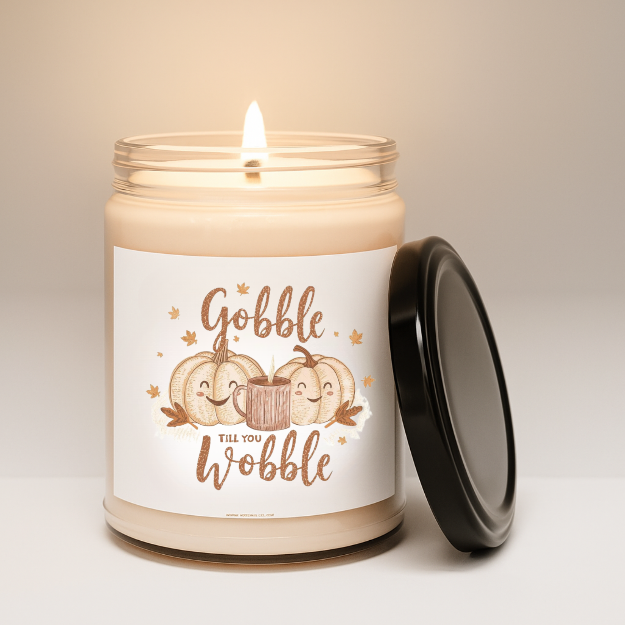 Gobble Till You Wobble Candle | Funny Thanksgiving Pumpkin Candle | Rustic Fall Decor Gift | Scented Soy Candle 9oz | Cozy Autumn Home Gift product thumbnail image
