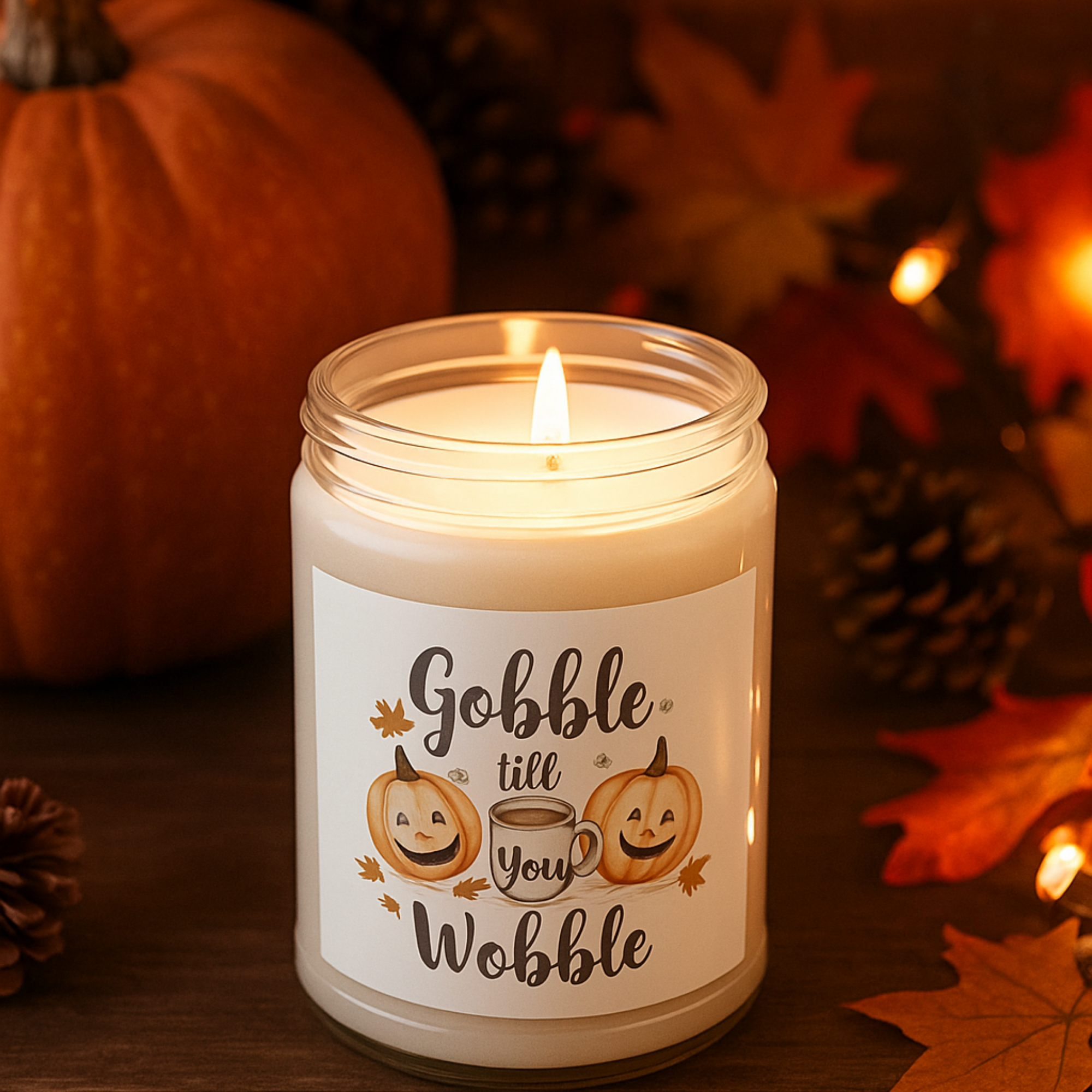 Gobble Till You Wobble Candle | Funny Thanksgiving Pumpkin Candle | Rustic Fall Decor Gift | Scented Soy Candle 9oz | Cozy Autumn Home Gift