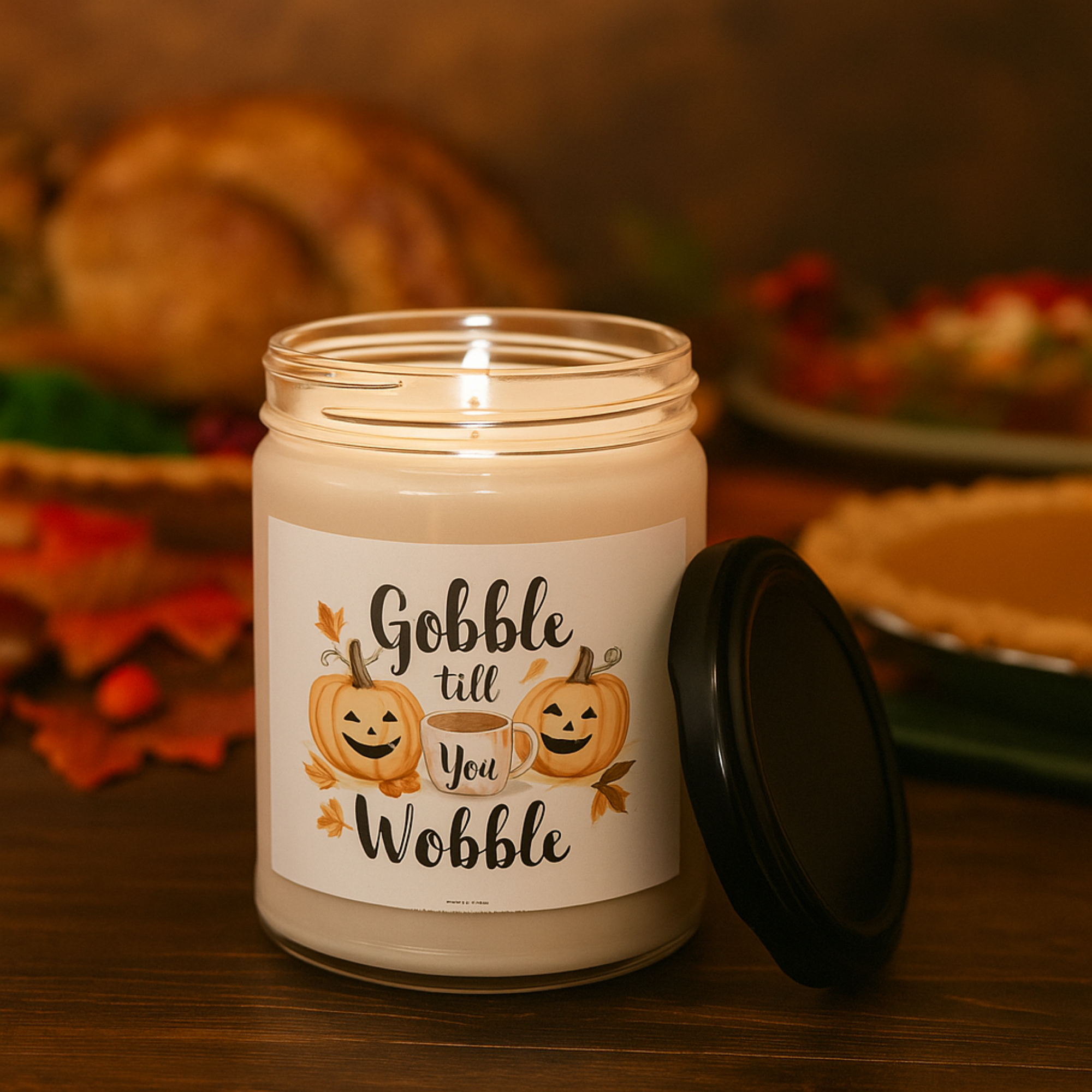 Gobble Till You Wobble Candle | Funny Thanksgiving Pumpkin Candle | Rustic Fall Decor Gift | Scented Soy Candle 9oz | Cozy Autumn Home Gift product thumbnail image