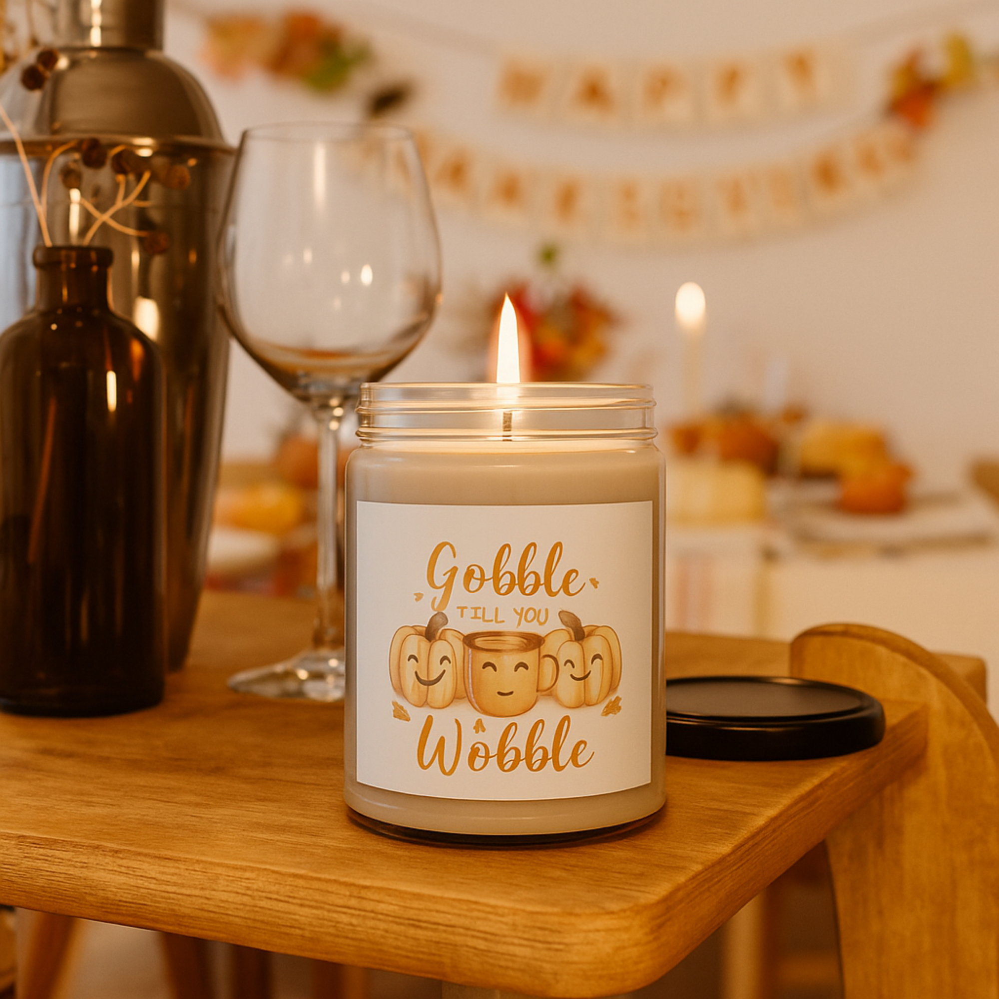 Gobble Till You Wobble Candle | Funny Thanksgiving Pumpkin Candle | Rustic Fall Decor Gift | Scented Soy Candle 9oz | Cozy Autumn Home Gift product thumbnail image