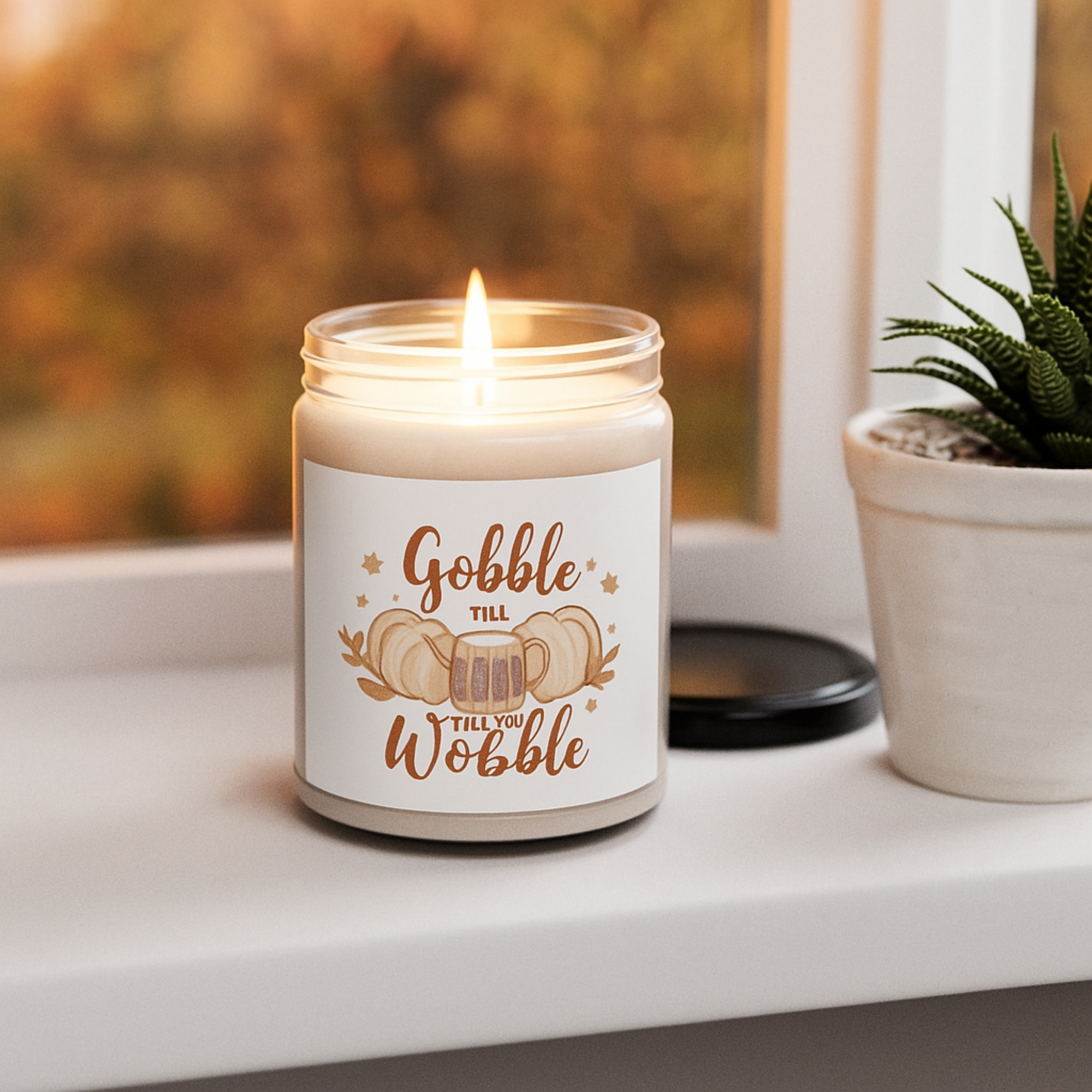 Gobble Till You Wobble Candle | Funny Thanksgiving Pumpkin Candle | Rustic Fall Decor Gift | Scented Soy Candle 9oz | Cozy Autumn Home Gift product thumbnail image